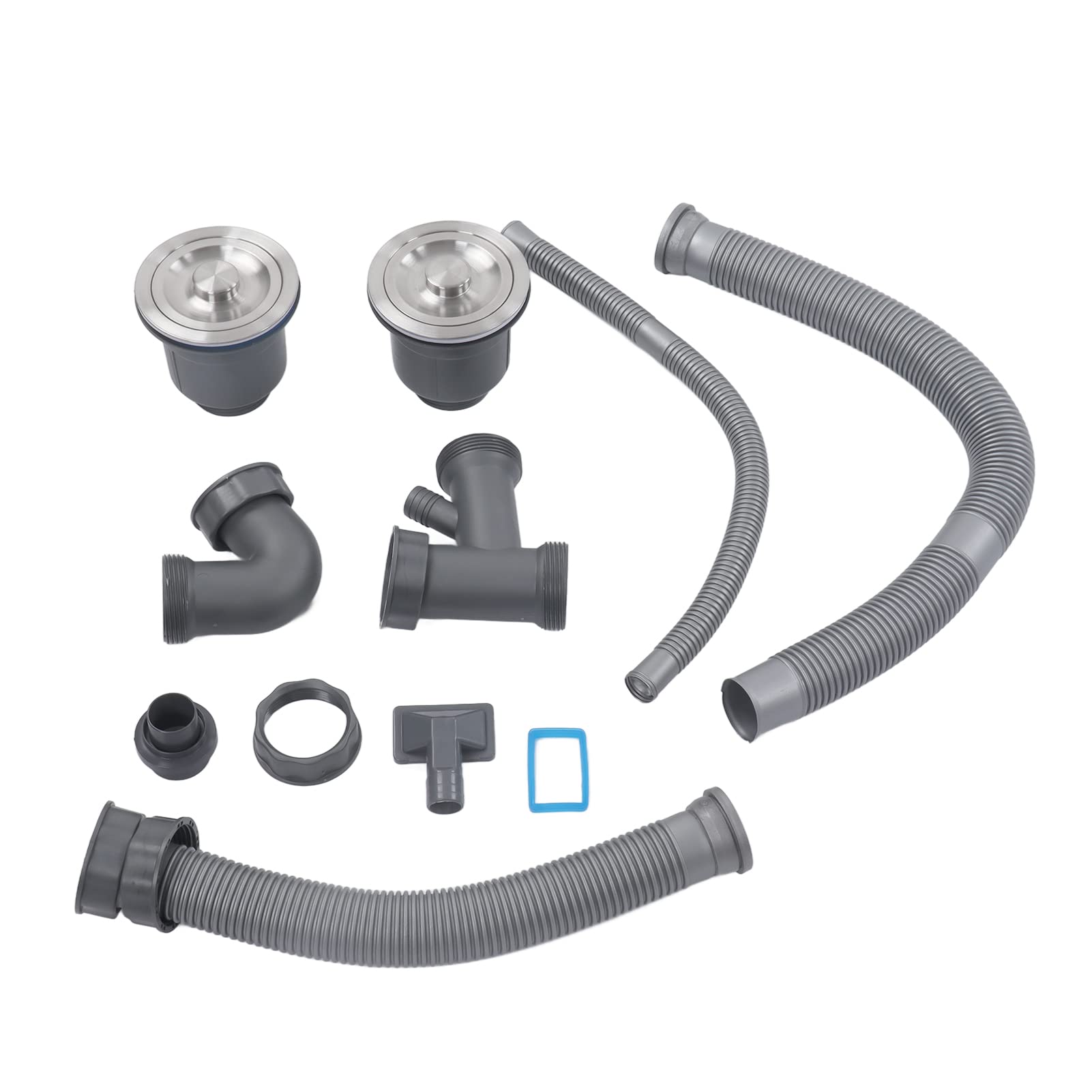 Kitchen Sink Double Hose Drain with Multiple Deodorizers, Fast Drainage Expandable Design, PP PVC Stainless Steel Materials for Kitchen Sinks - Ideal for Home and Commercial Use