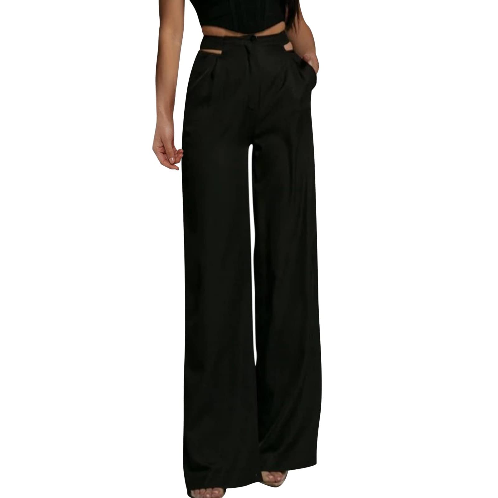 Women's Wide Leg Pants - High Elastic Waist Business Trousers, Straight Leg Work Pants for Office & Summer | Comfortable Professional Attire for Women
