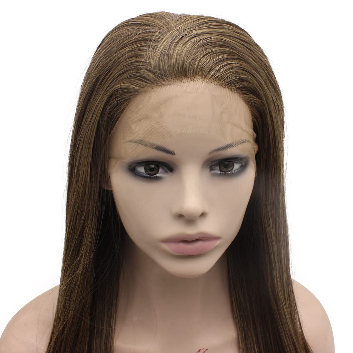 Mxangel Long Brown Blonde Ombre Synthetic Lace Front Wig - Heat Resistant Hand-Tied Hairpiece for Daily Wear, Cosplay & Special Occasions