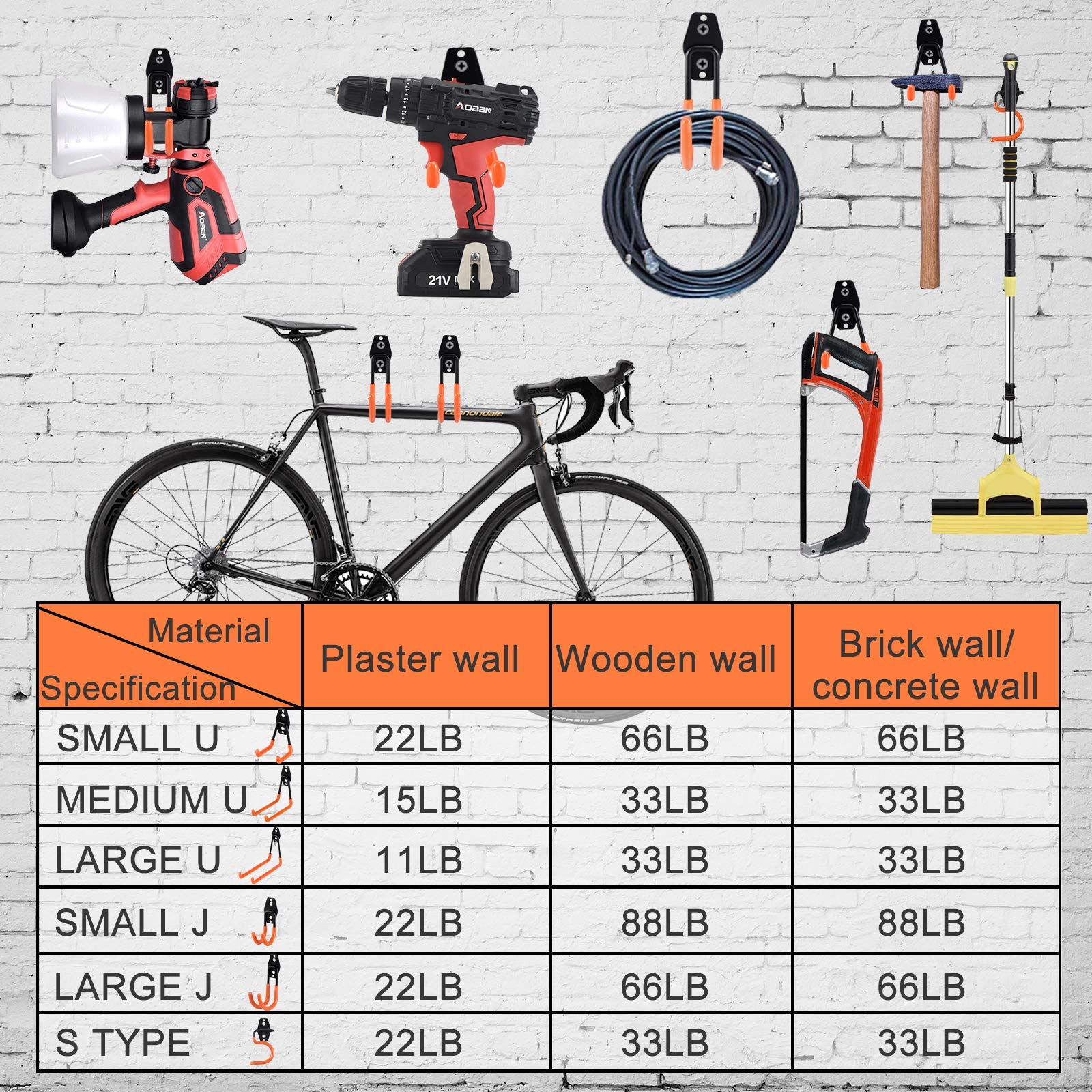 AOBEN Heavy Duty Steel Garage Storage Hooks - 8 Pack Small J Hooks for Ladders, Bikes, Hoses & Tools - Wall Mount Utility Hangers for Garage, Shed, Workshop & Home Organization