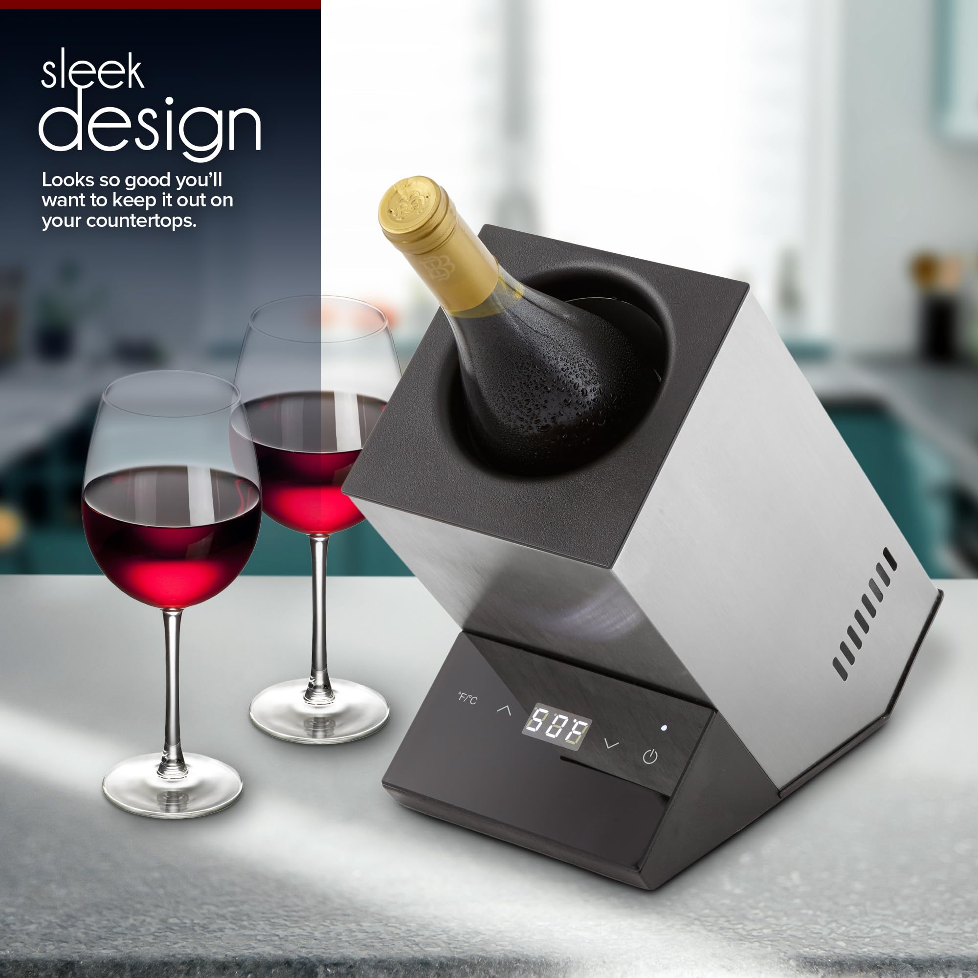 Stainless Steel Electric Wine Chiller - Rapid Cooling for 750ml Wine Bottles, Champagne & Beverages | Perfect Gift for Wine Lovers | Ideal for Home Bars, Dinner Parties & Outdoor Entertaining