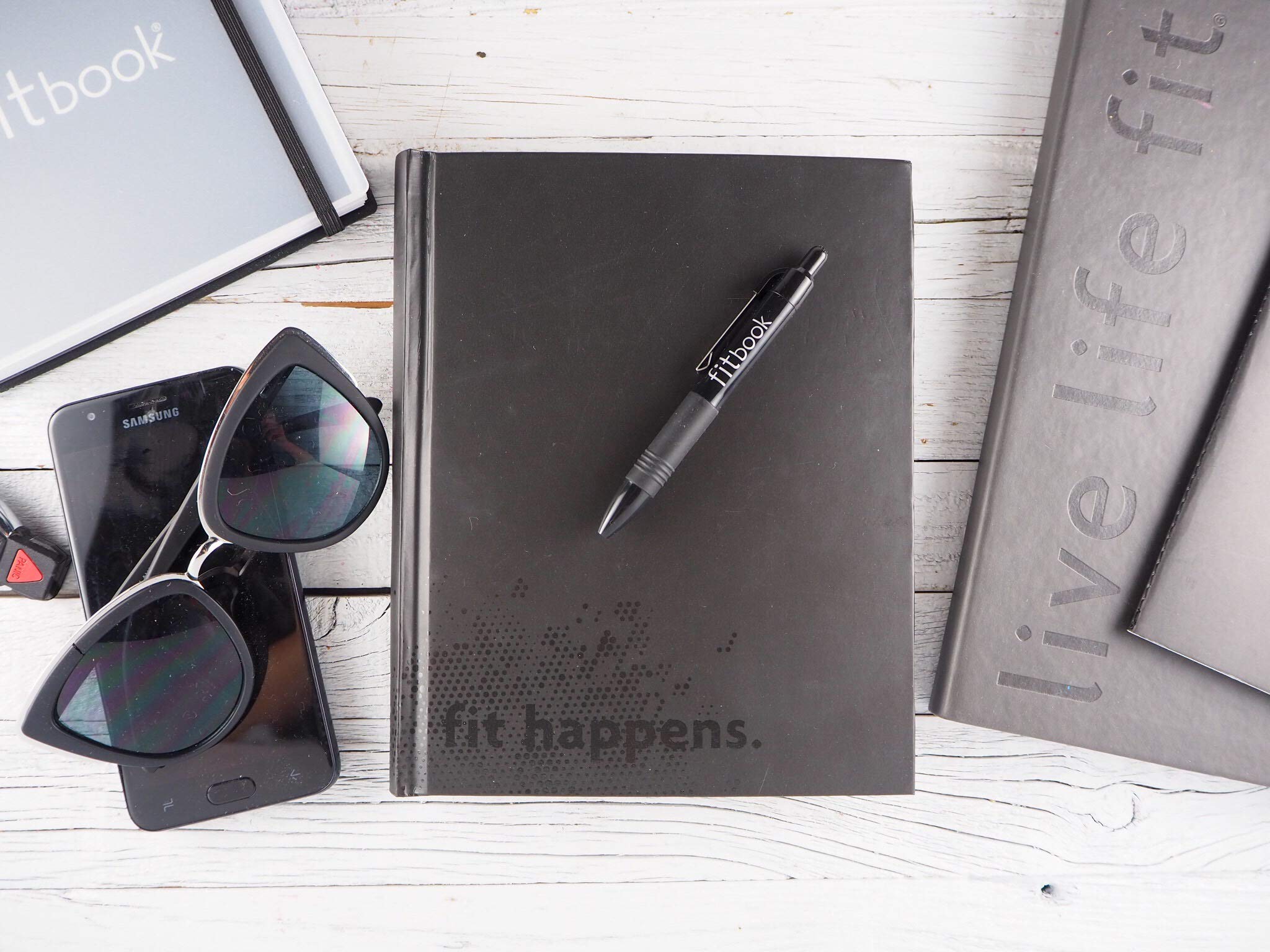 Fitspiration 'Fit Happens' Fitness Goal Tracker & Gratitude Journal - Daily Workout Planner & Mindfulness Diary for Gym Motivation & Self-Care Routine