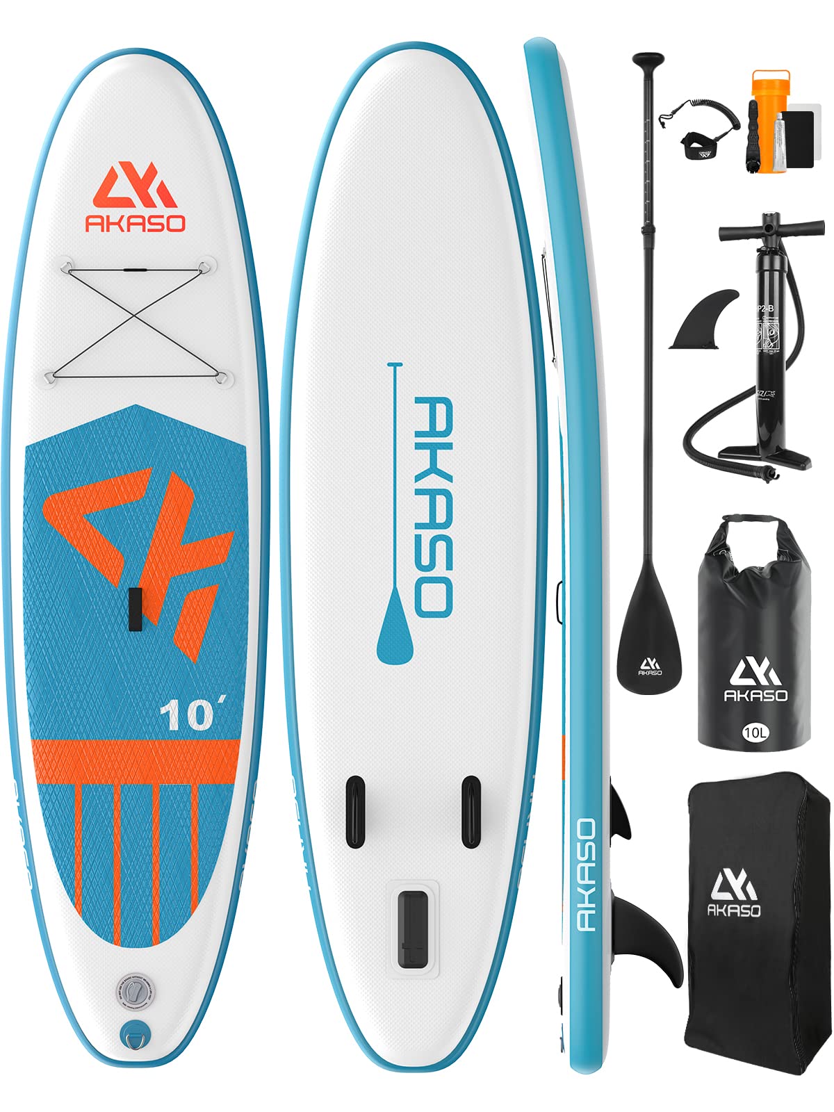 AKASO Inflatable Stand Up Paddle Board for Yoga & Fitness - Lightweight SUP with Non-Slip Deck, Adjustable Paddle, Backpack, Waterproof Bag & Hand Pump - Perfect for Lakes, Rivers & Ocean (Green)