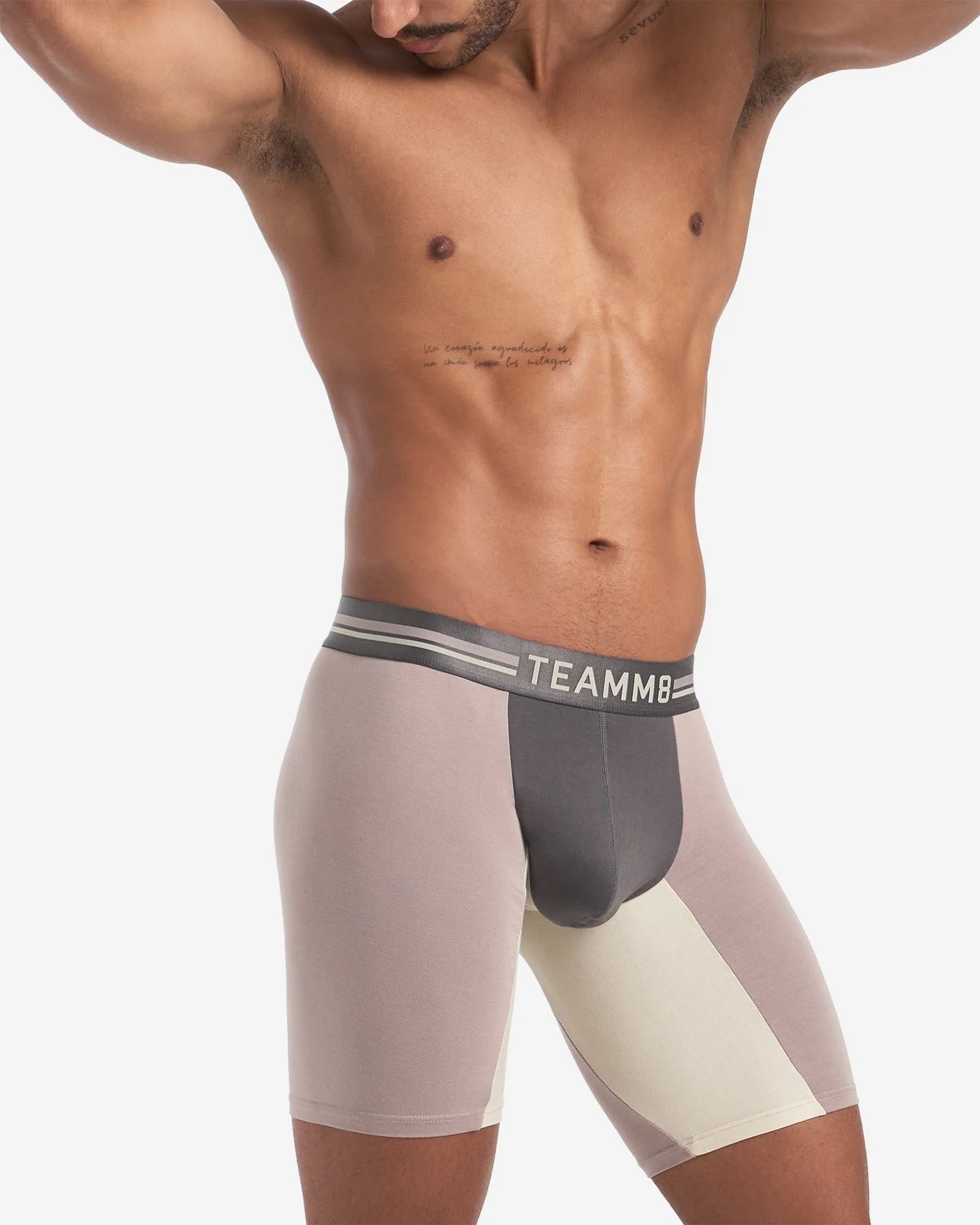 Teamm8 Bamboo Sports Boxer Briefs for Men - Soft Modal Mink Grey Underwear - Comfortable for Running, Gym & Daily Wear