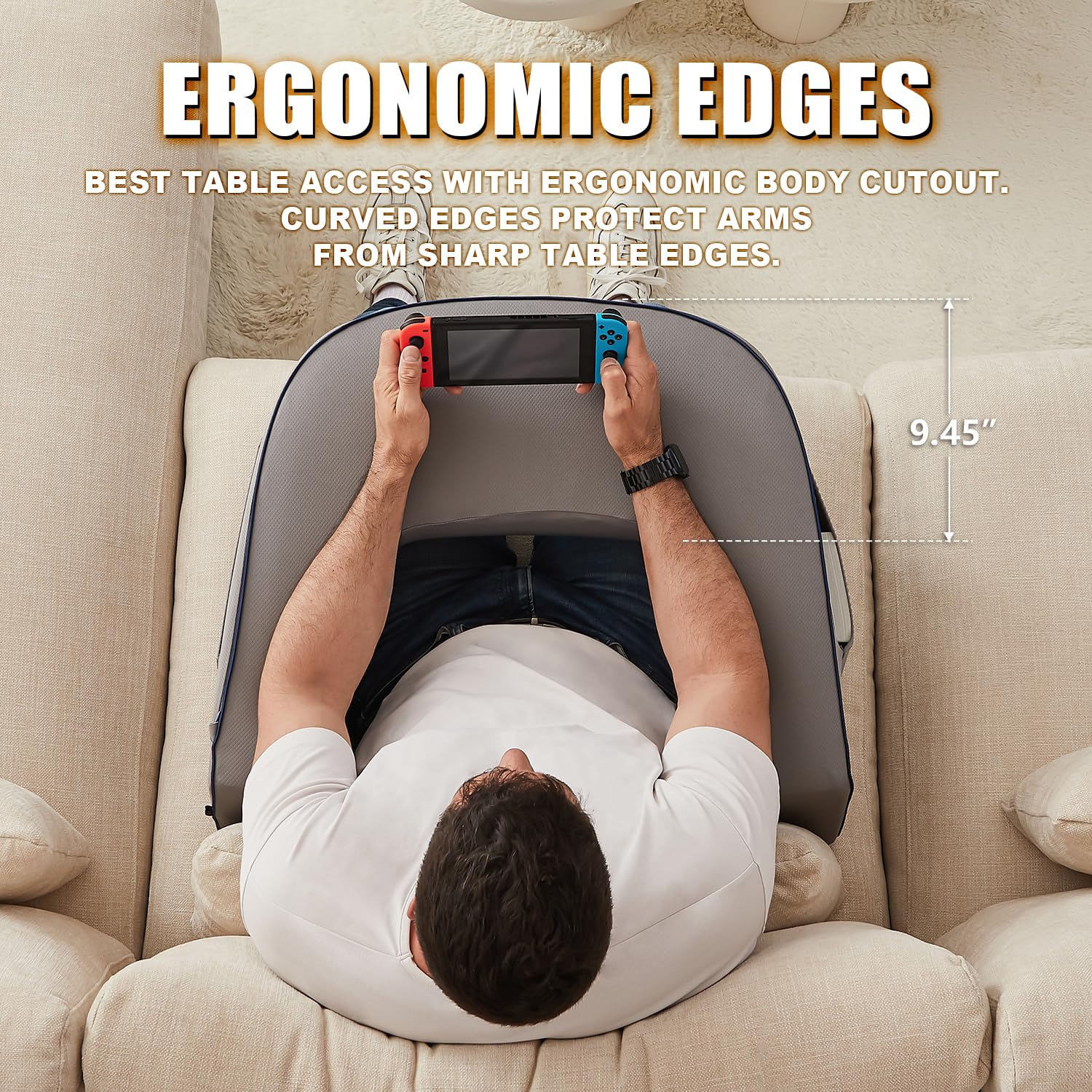 Ergonomic Lap Desk & Reading Pillow - Portable Laptop Cushion for Bed, Couch & Floor Use - Comfortable Arm Support Pillow for Adults - Perfect for Reading, Gaming & Working (Gray)