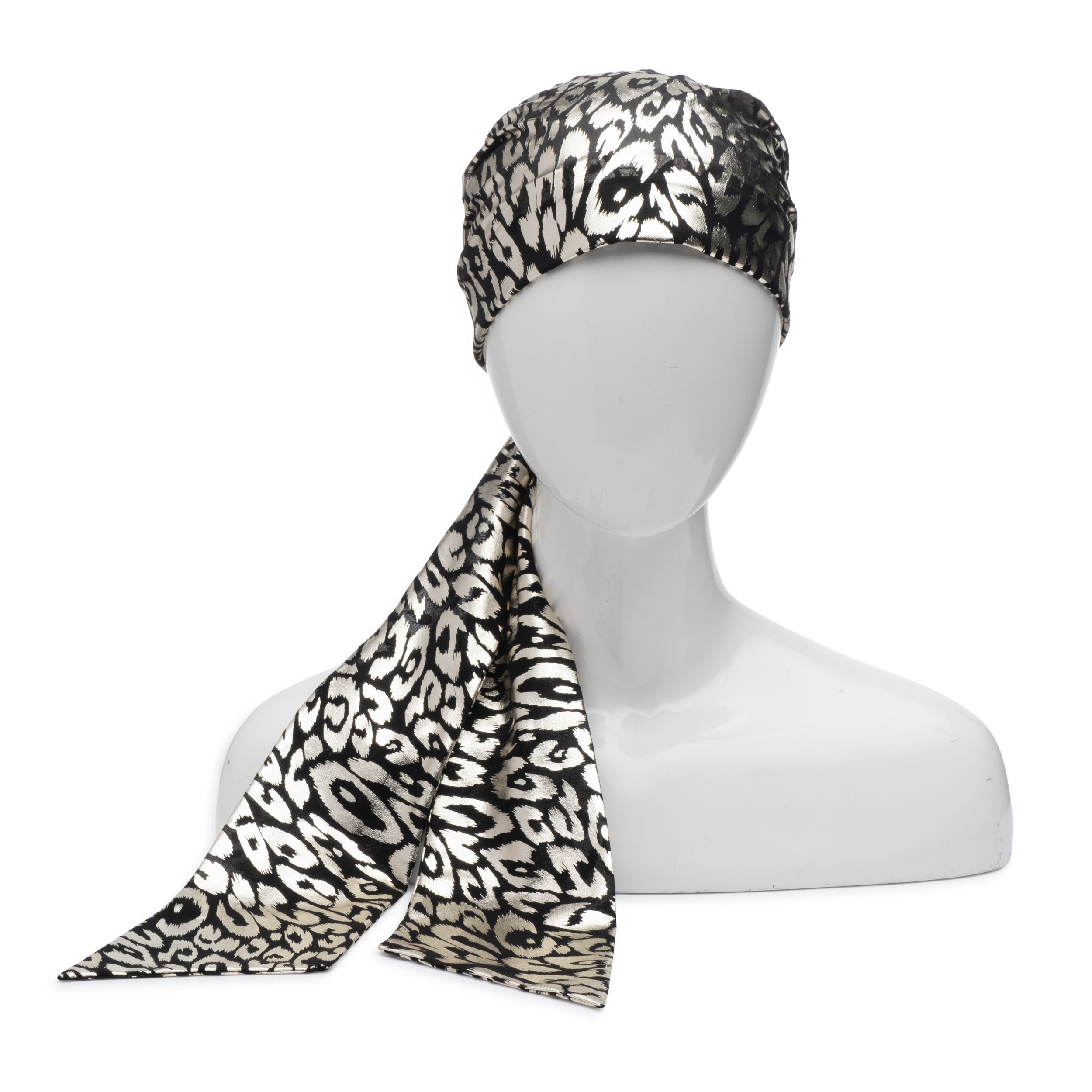 Gigi Leopard Print Metallic Silk Headscarf - Stylish Hair Accessory for Women, Perfect for Parties, Weddings & Everyday Fashion