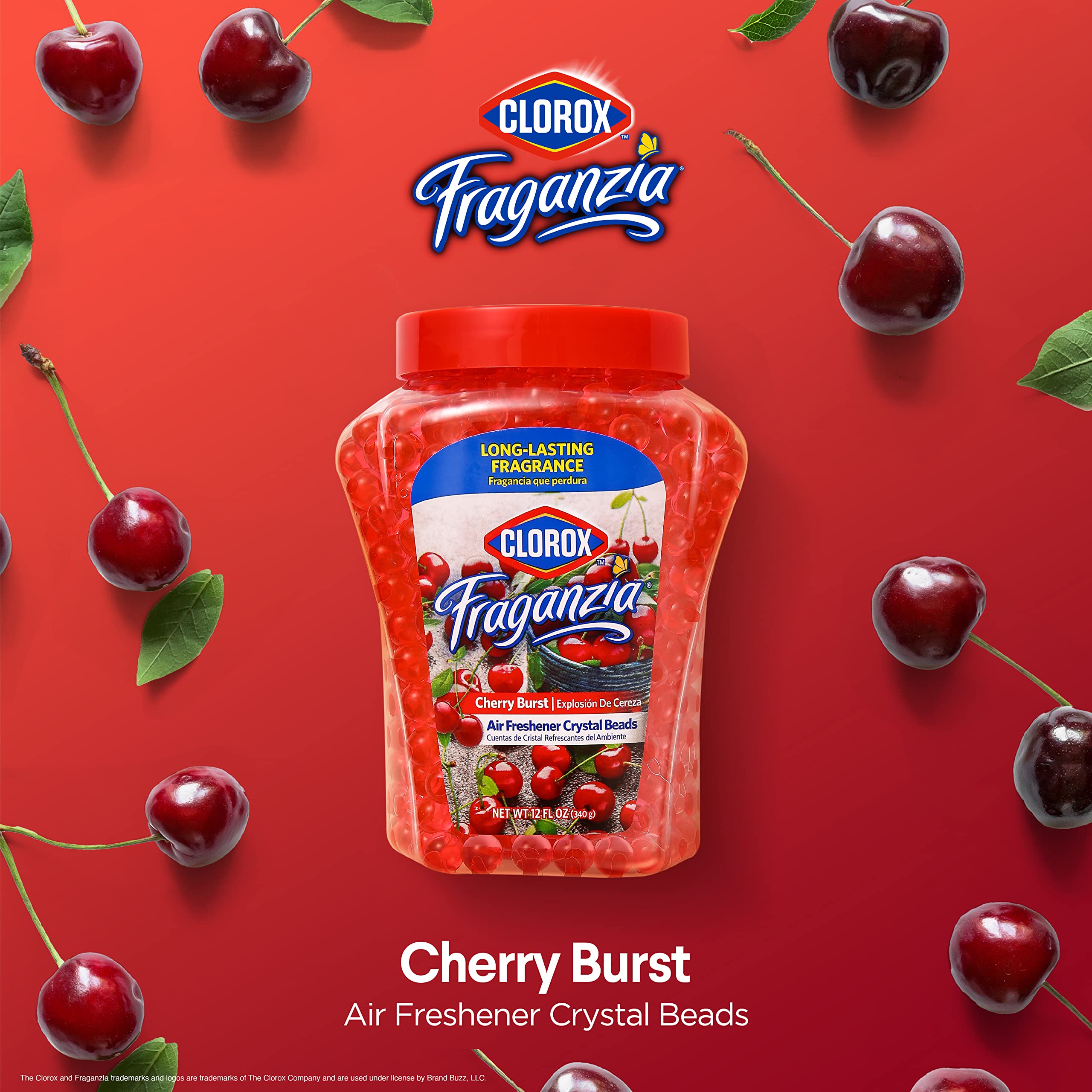 Clorox Fraganzia Cherry Burst Scented Air Freshener Gel Beads - 12 oz | Long-Lasting Home & Car Air Freshener for Bathroom, Office, Closet & Pet Areas | Eliminates Odors with Refreshing Cherry Fragrance