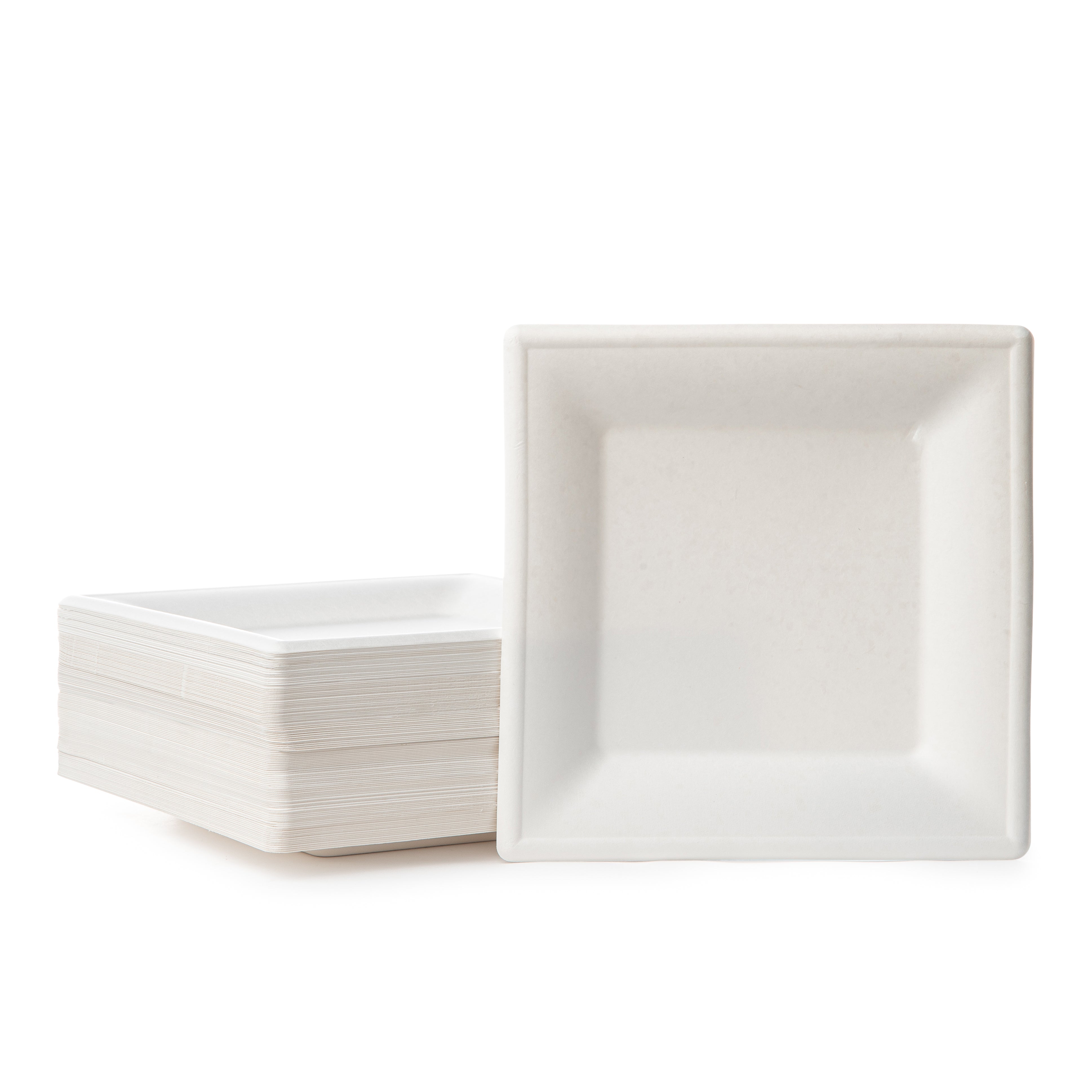 Eco-Friendly 100% Compostable Square Paper Plates - Natural Disposable Sugarcane Bagasse Plates with Green Leaf Design | Perfect for Picnics, Parties & Sustainable Dining