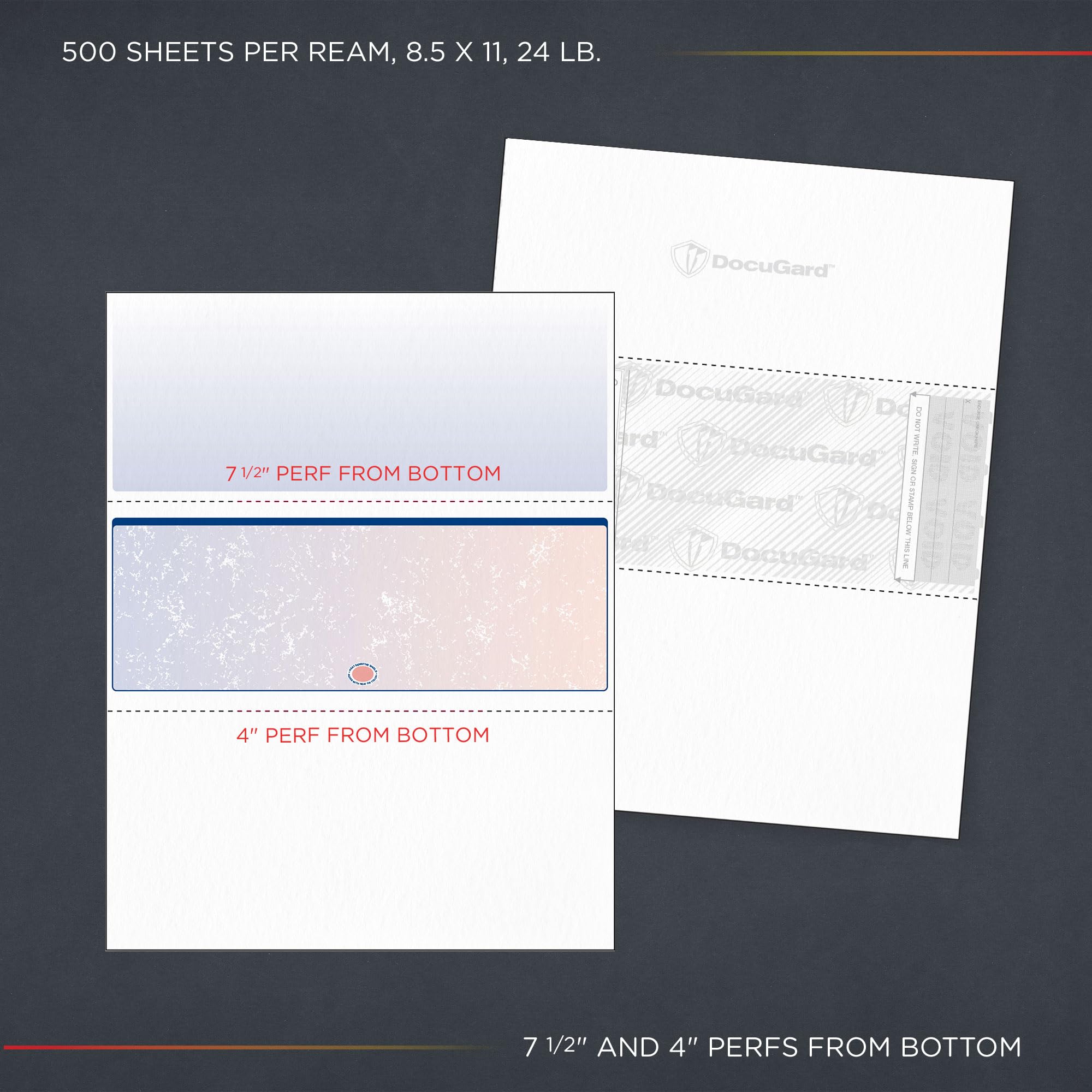 DocuGuard Blue/Red Premier Prismatic High Security Check Paper - 500 Blank Business Checks (04534) | Laser & Inkjet Printer Compatible | 13 Advanced Security Features | Ideal for Small Business Banking & Financial Transactions
