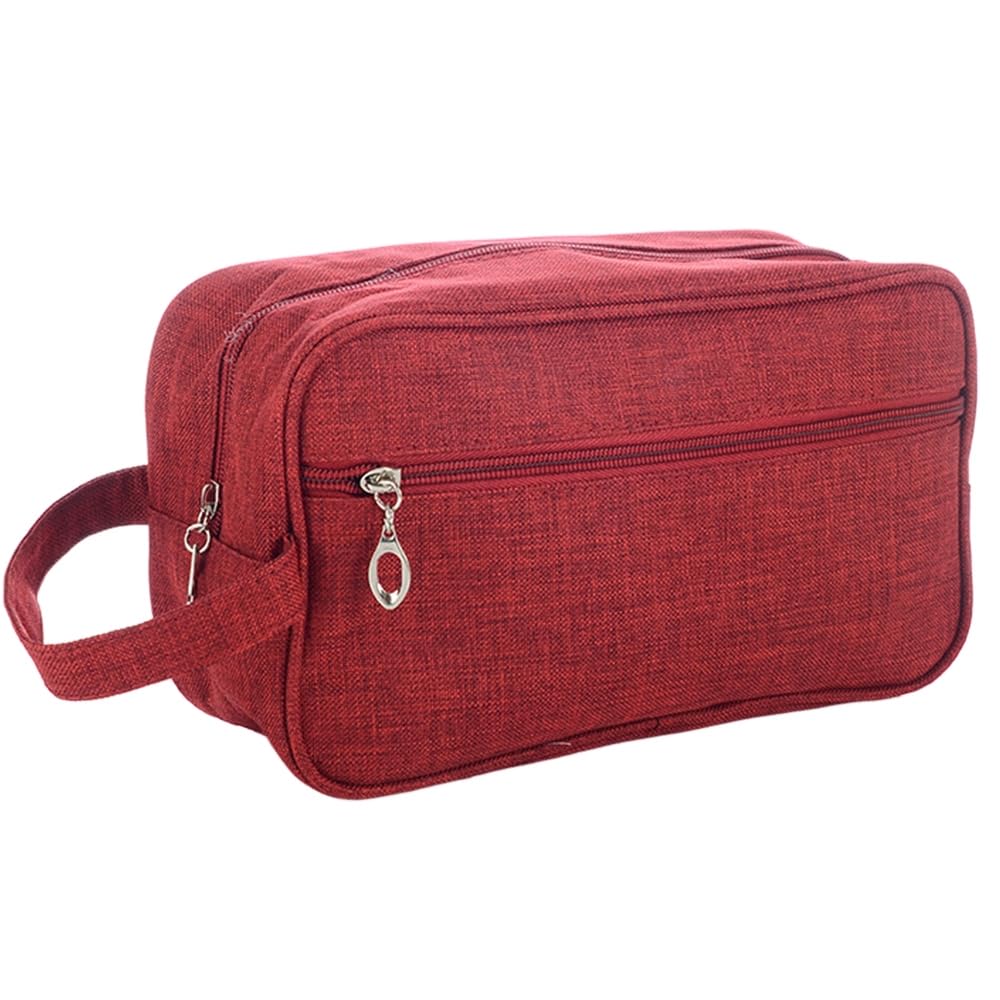 Trawila Travel Toiletry Bag for Women & Men - Water-Resistant Cosmetic Organizer with Divider & Handle - Foldable Makeup Pouch for Brushes, Toiletries & Travel Essentials (Red) - Perfect for Air Travel, Gym & Vacation Packing