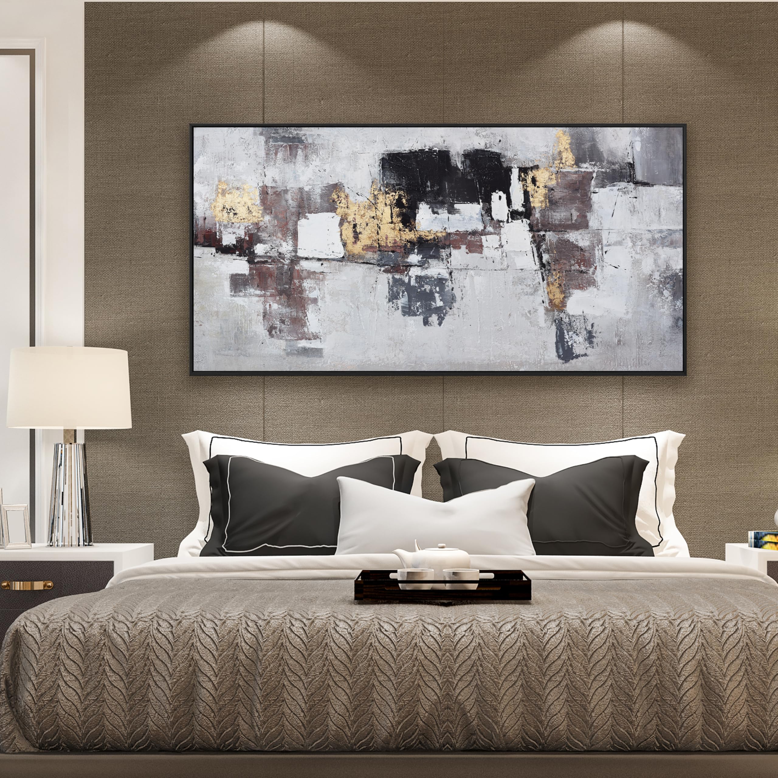 Abstract Black and Gold Framed Canvas Wall Art - 20