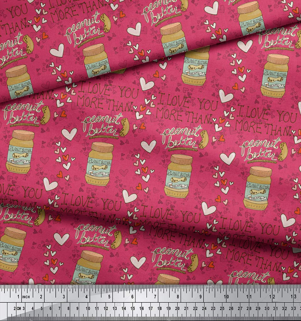 Soimoi Viscose Chiffon Fabric - 42 Inch Wide Pink Printed Material with Peanut Butter Food Design - Soft Textured Fabric by The Yard for DIY Crafts, Dressmaking & Home Decor Projects
