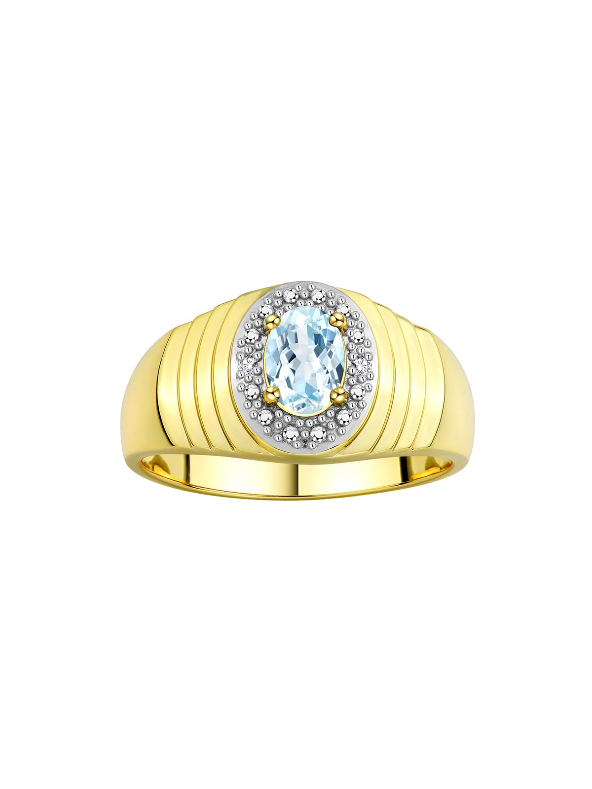 Rylos Men's Classic 7X5MM Oval Gemstone & Diamond Ring - Yellow Gold Plated Silver Birthstone Jewelry for Men, Sizes 8-13 | Perfect for Weddings, Anniversaries, Gifts & Everyday Wear