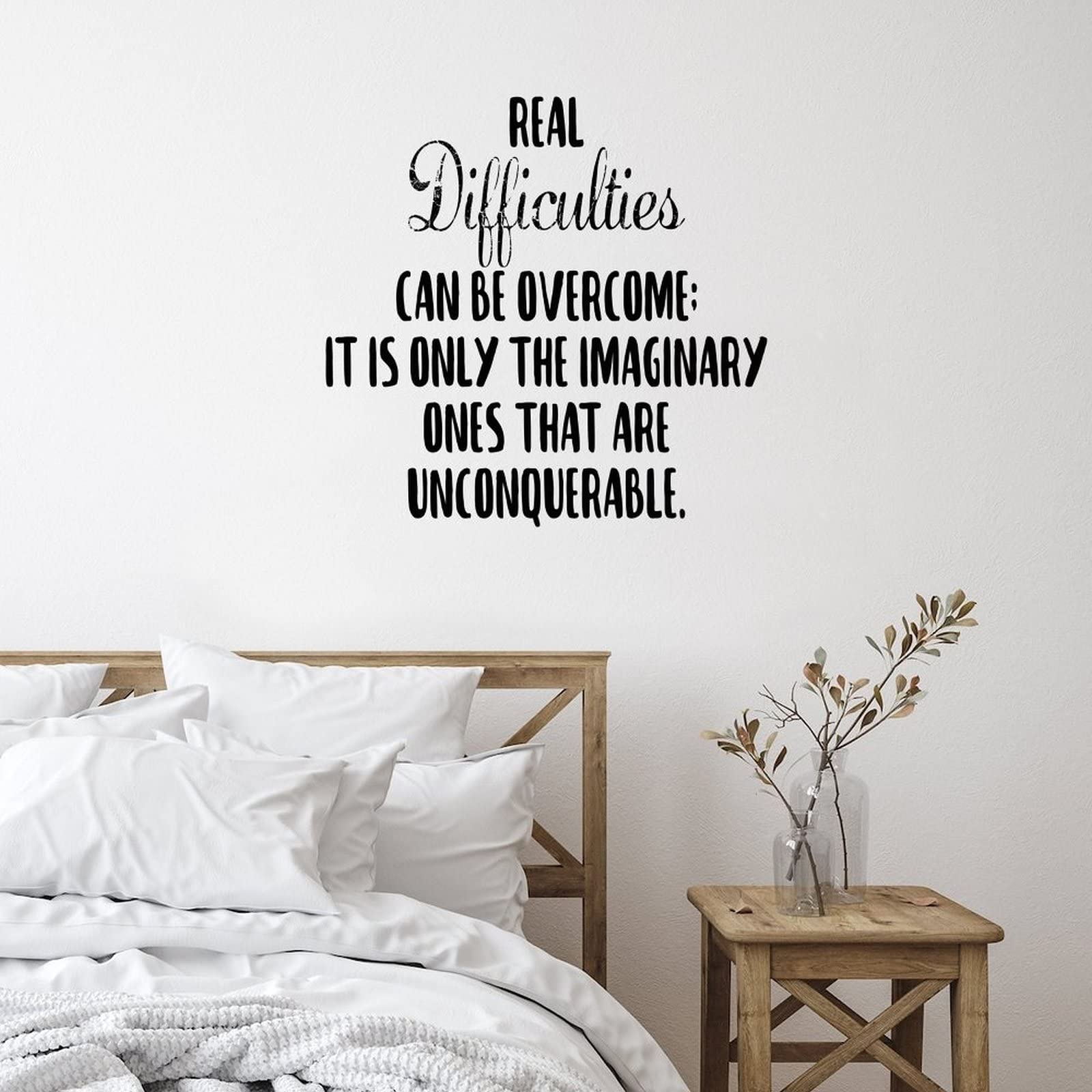 Vinyl Wall Quotes Stickers - Motivational Wall Decals for Home & Office - 'Real Difficulties Can Be Overcome' Inspirational Wall Art for Classroom, Living Room, Sofa & Tumbler Decor - Perfect for Home Decor, Office Motivation & School Inspiration