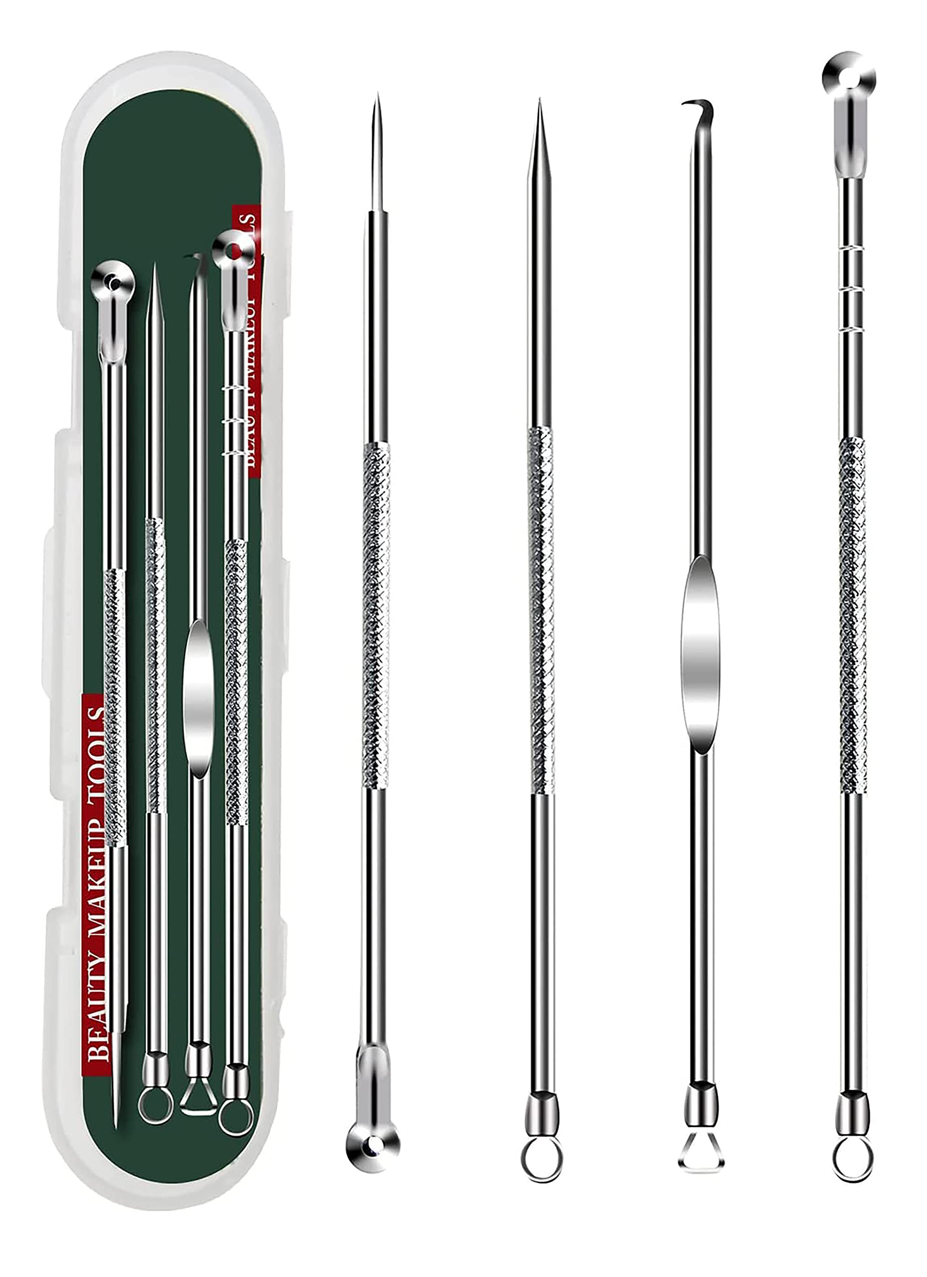 MeeTo Blackhead & Acne Removal Kit - 4 Pcs Stainless Steel Comedone Extractor Tools for Face & Nose - Professional Pimple Popper for Women & Men - Perfect for Skincare Routine & Blemish Treatment at Home