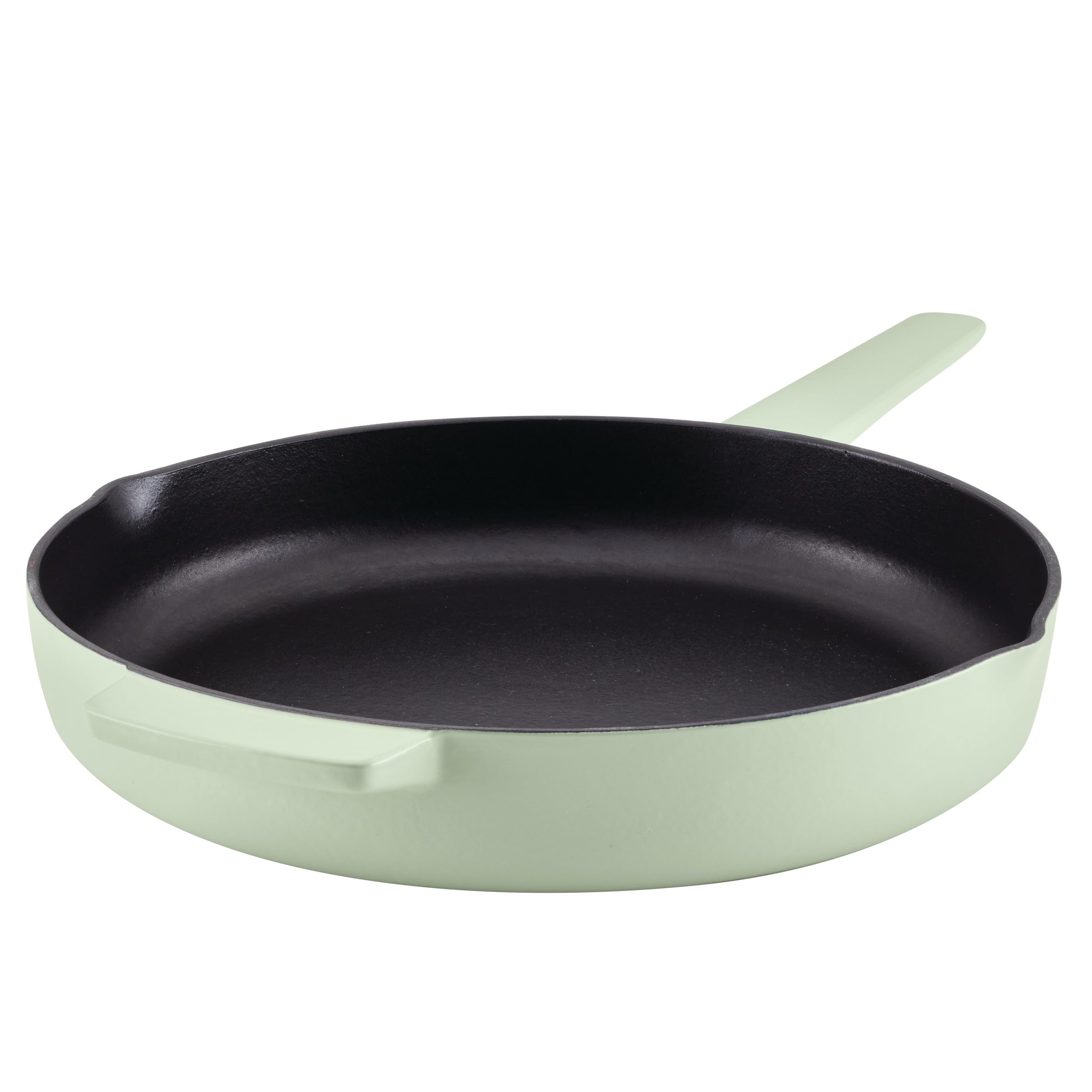 KitchenAid 12 Inch Enameled Cast Iron Skillet with Helper Handle & Pour Spouts - Pistachio Green - Perfect for Searing, Frying & Oven Cooking