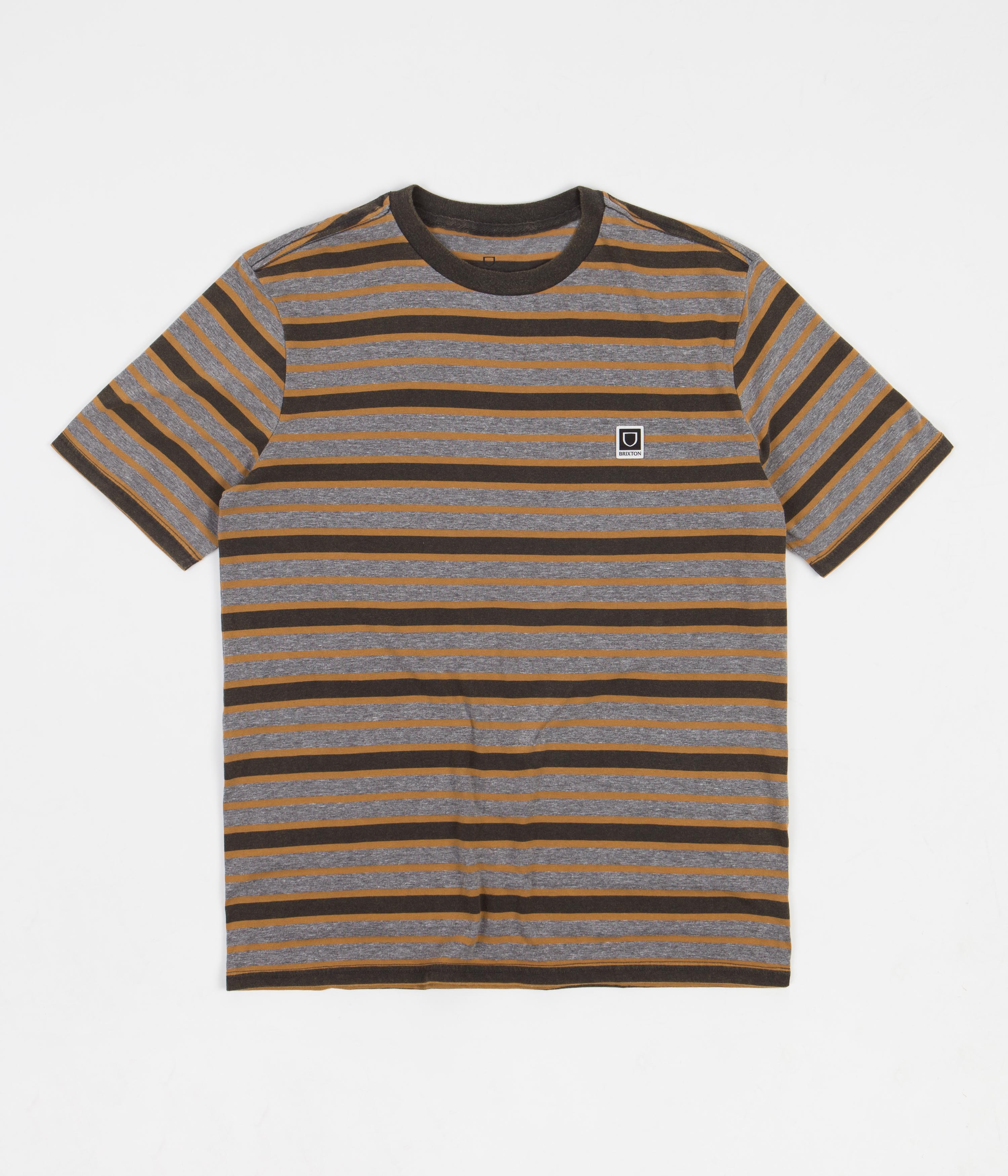 Brixton Hilt Multi Stripe T-Shirt for Men - Washed Black & Heather Grey Sun Washed Casual Tee - Perfect for Streetwear, Summer Outfits and Everyday Wear