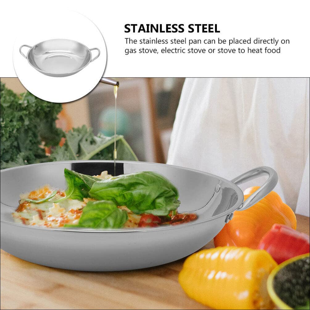 Alipis 28CM Stainless Steel Paella Pan & Wok - Double Handle Stir Fry Pan, Hot Pot, Iron Frying Pan for Chinese Cooking | Perfect for Boiling, Steaming & Stir-Frying | Ideal for Home Kitchens & Asian Cuisine