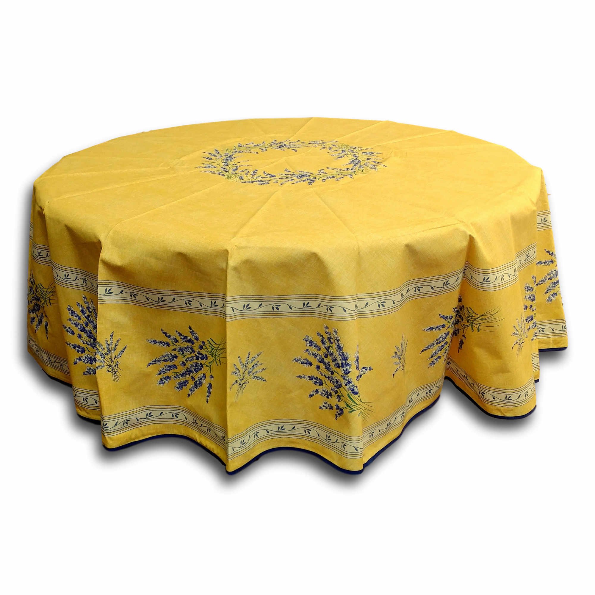 Royal Lavender Spill-Resistant Wipeable Tablecloth - Acrylic Coated Floral Cotton French Provencal Table Cover for Round Tables (71-inch) - Indoor & Outdoor Use - Provence Sunrise Design - Perfect for Dining, Picnics, and Garden Parties