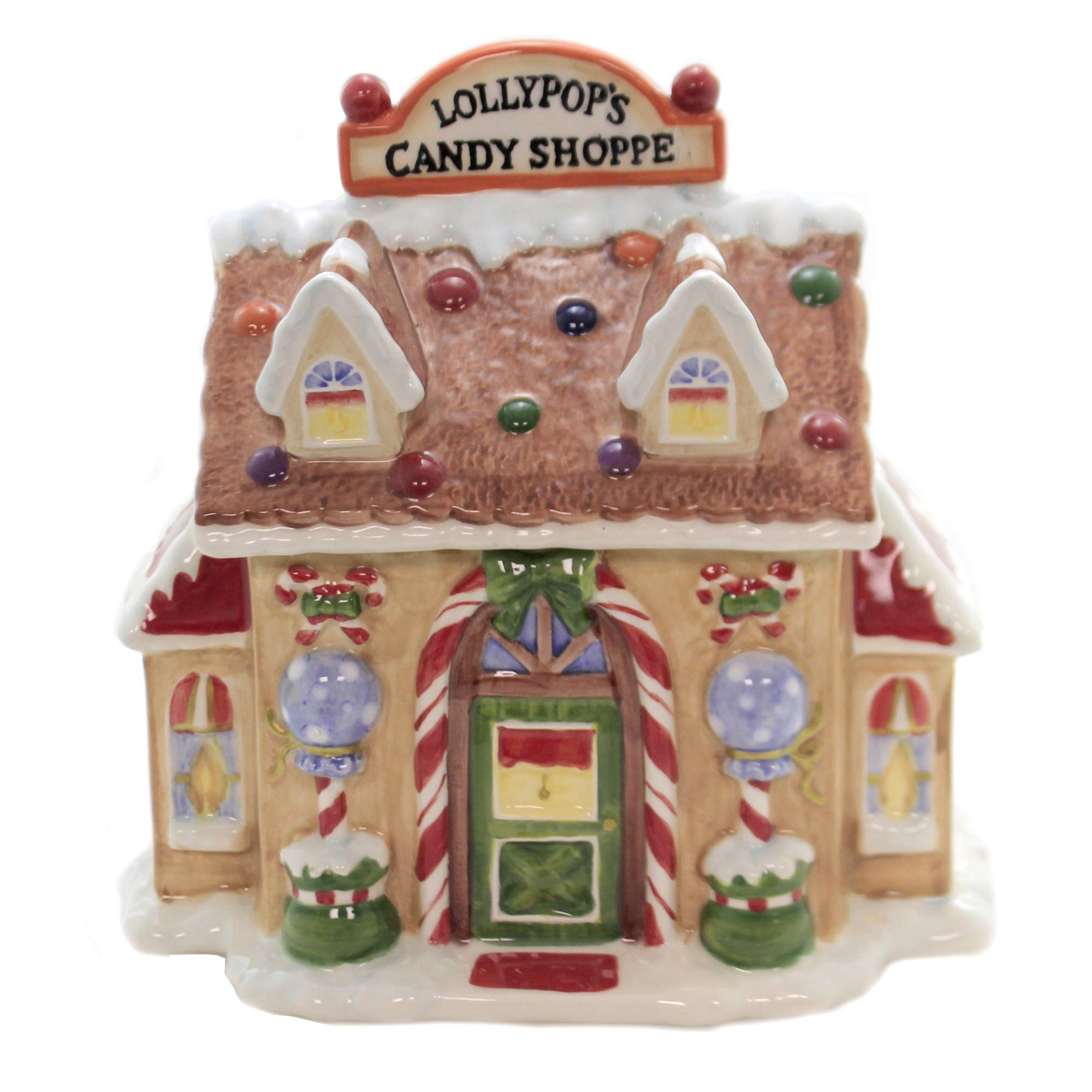 8.5-Inch Ceramic Santa's Village Candy Jar - Christmas Holiday Decor & Gift for Home, Office, or Party Treats