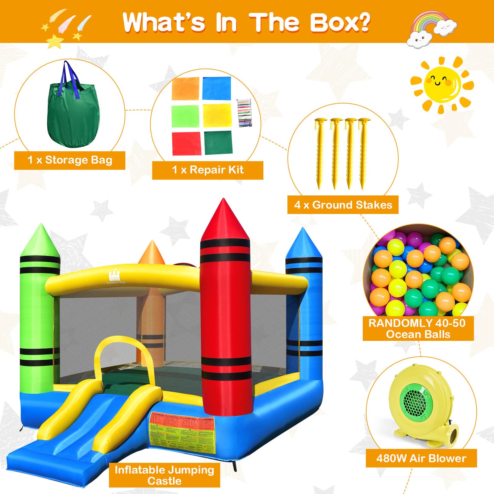 Costzon 12ft x 9ft Inflatable Bounce House with Slide - Kids Indoor/Outdoor Bouncy Castle for Birthday Parties, Backyard Fun & Toddler Play - Includes Blower & Large Jumping Area (Great for Birthday Gifts, Family Gatherings & Summer Outdoor Activities)