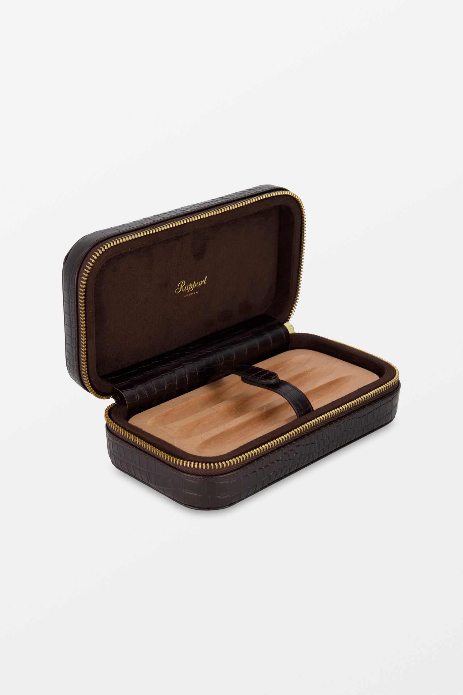 Premium Brown Crocodile Leather Cigar Case for Brompton - Holds 3 Cigars - Perfect for Travel, Gifts & Outdoor Smoking
