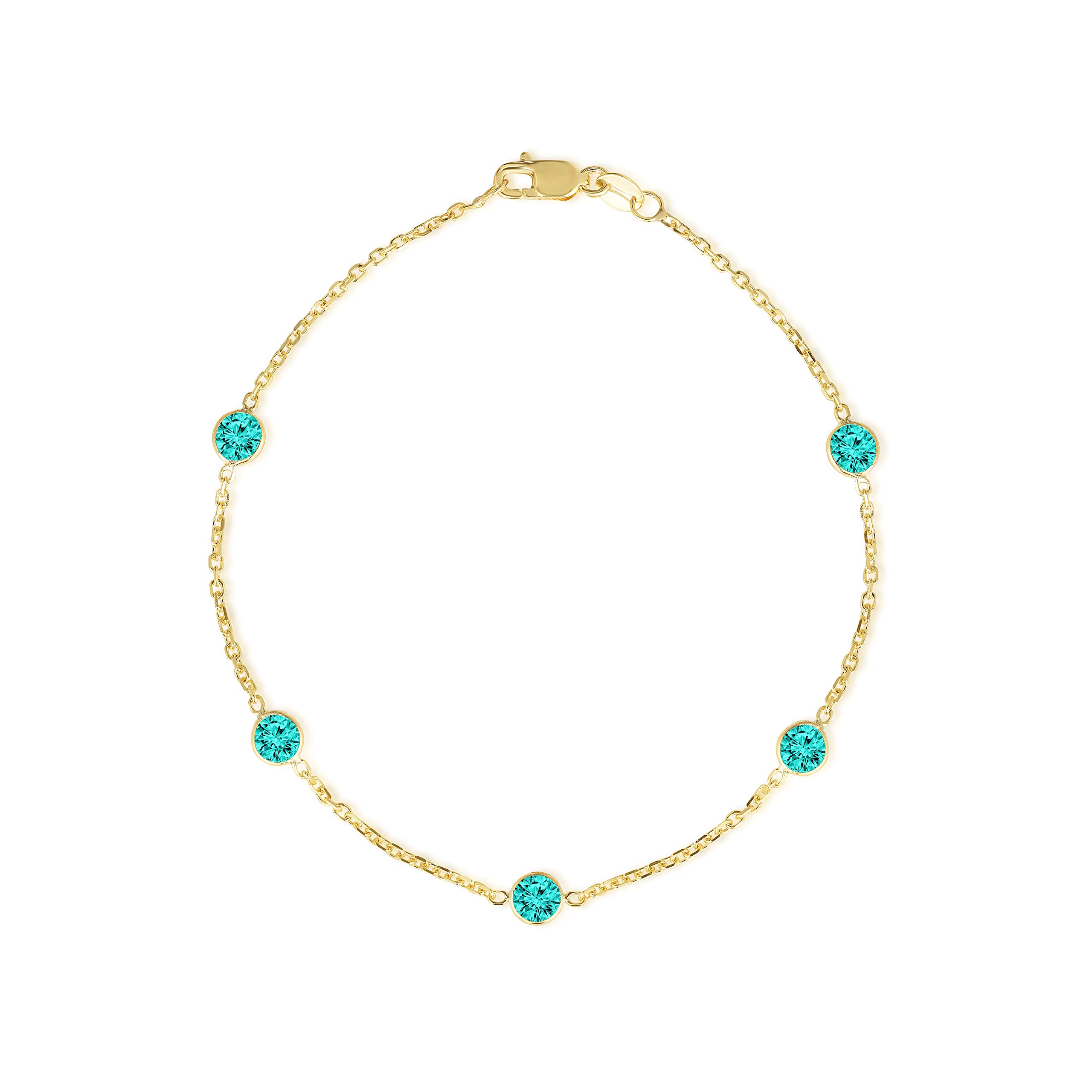 14K Yellow Gold 4mm Round Birthstone Cable Bracelet & Anklet - Personalized Jewelry Gift for Women, Birthday, Anniversary, Mother's Day - Perfect for Everyday Wear & Special Occasions