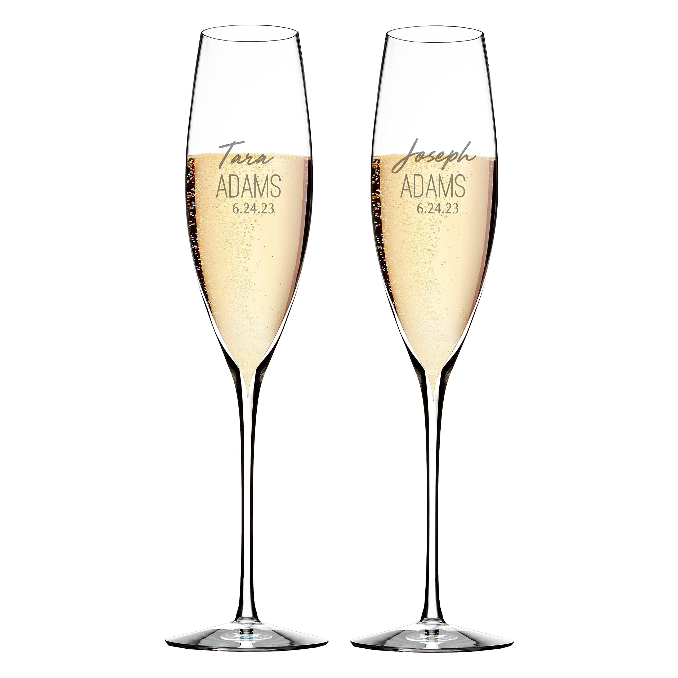 Waterford Elegance Classic Personalized Wedding Champagne Flutes - Set of 2 Custom Engraved Crystal Toasting Glasses for Bride & Groom, Anniversary Gifts - Perfect for Wedding Toasts, Vow Renewals & Romantic Celebrations