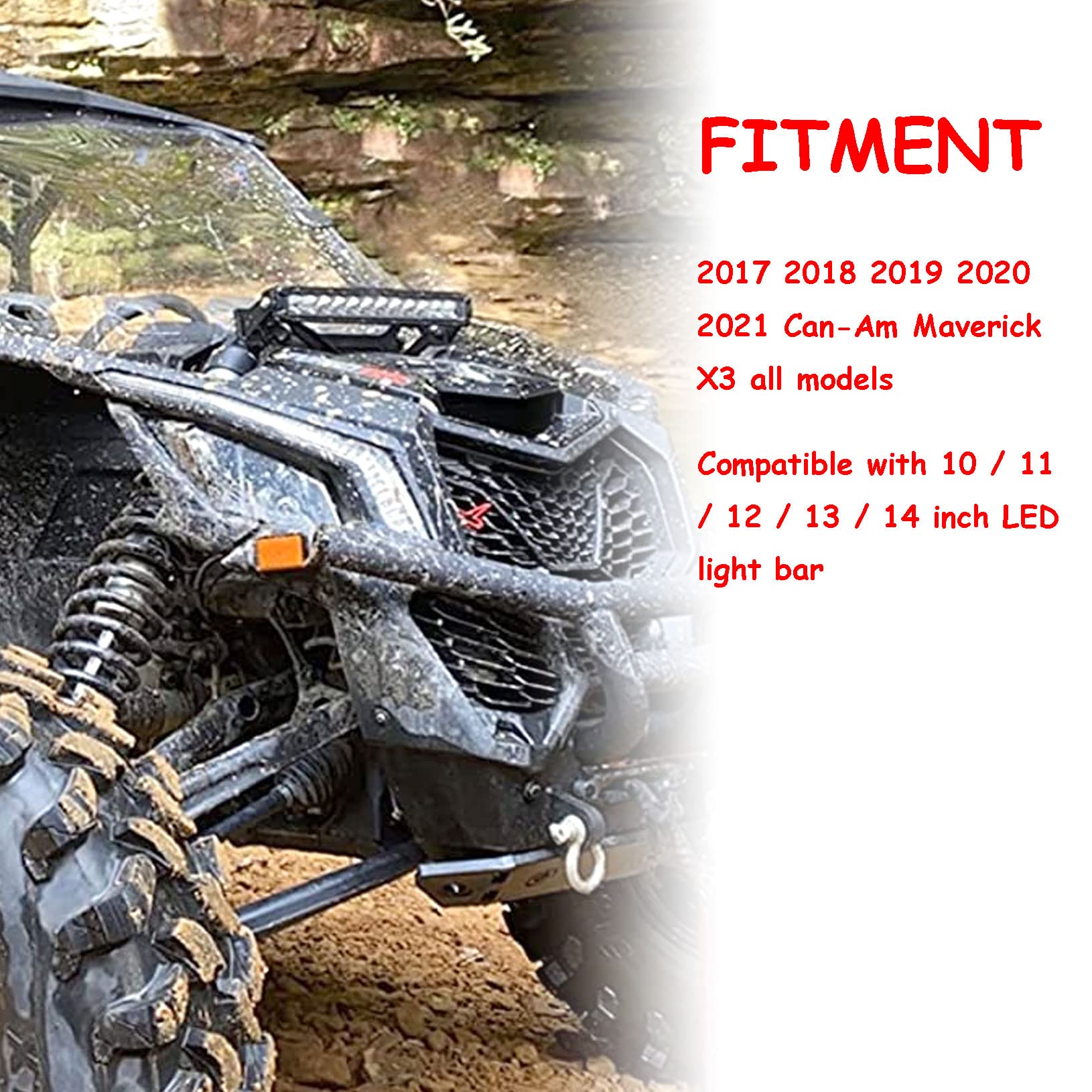 Shock Tower Front Light Bar Bracket Mount Kit for 2017-2023 Can-Am Maverick X3 X3 MAX DS XR RS Turbo R - Heavy Duty 10-14 inch LED Light Bar Holder - Perfect for Off-Roading, Night Driving & Adventure Racing