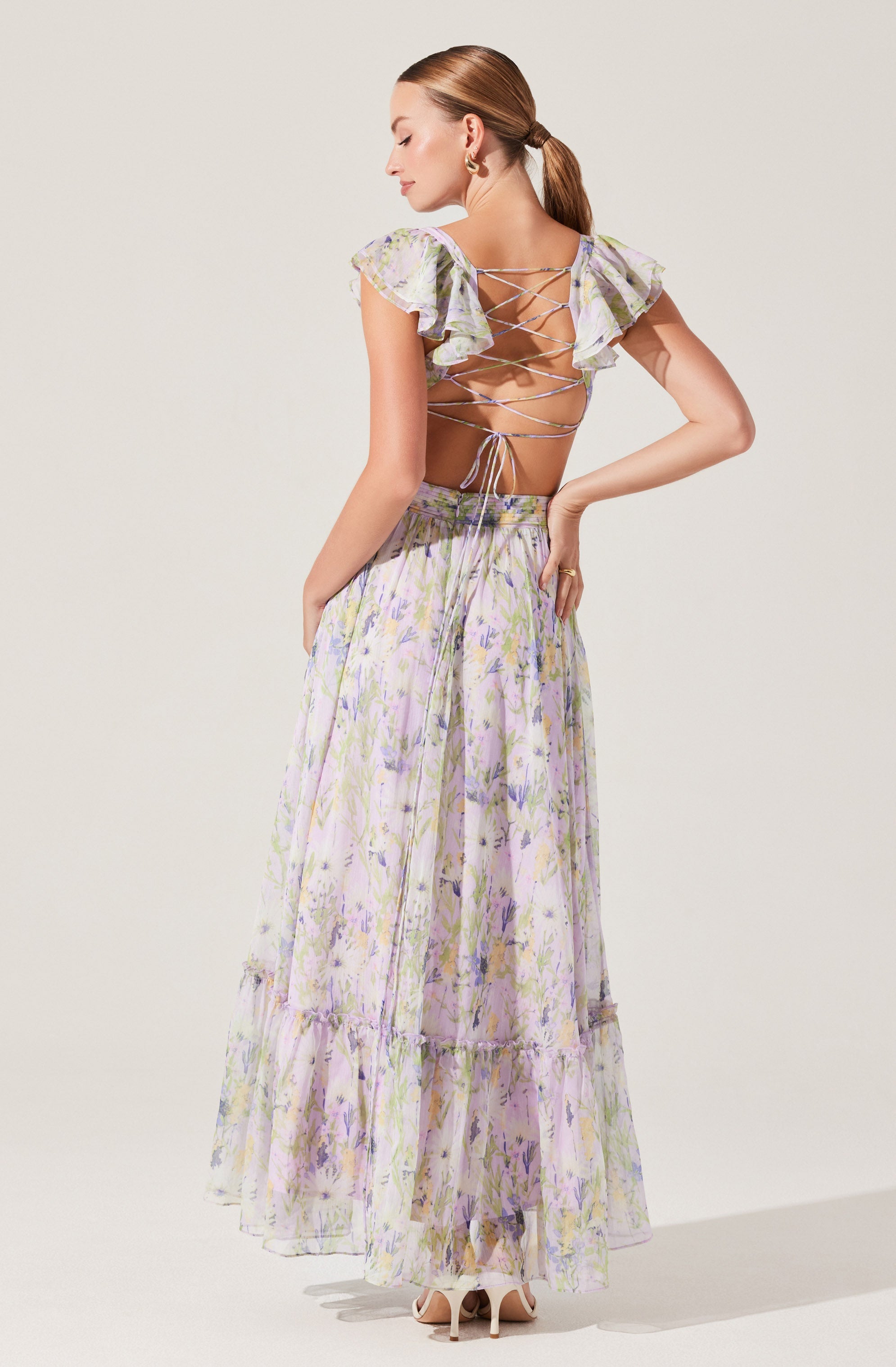 Primrose Floral Strappy Back Maxi Dress - Women's Summer Boho Beach Wedding Party Dress for Vacation & Outdoor Events