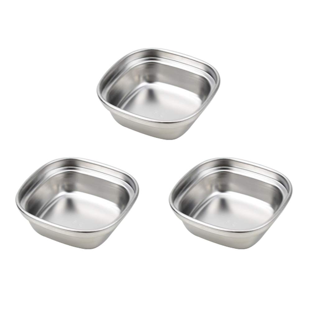 DOITOOL 3-Piece Stainless Steel Dip Bowls - Sauce Cups, Condiment Dishes, Sushi Dipping Bowls for Home & Restaurant Use - Perfect for Serving Appetizers, Sauces, and Seasonings (1 Grid Design)