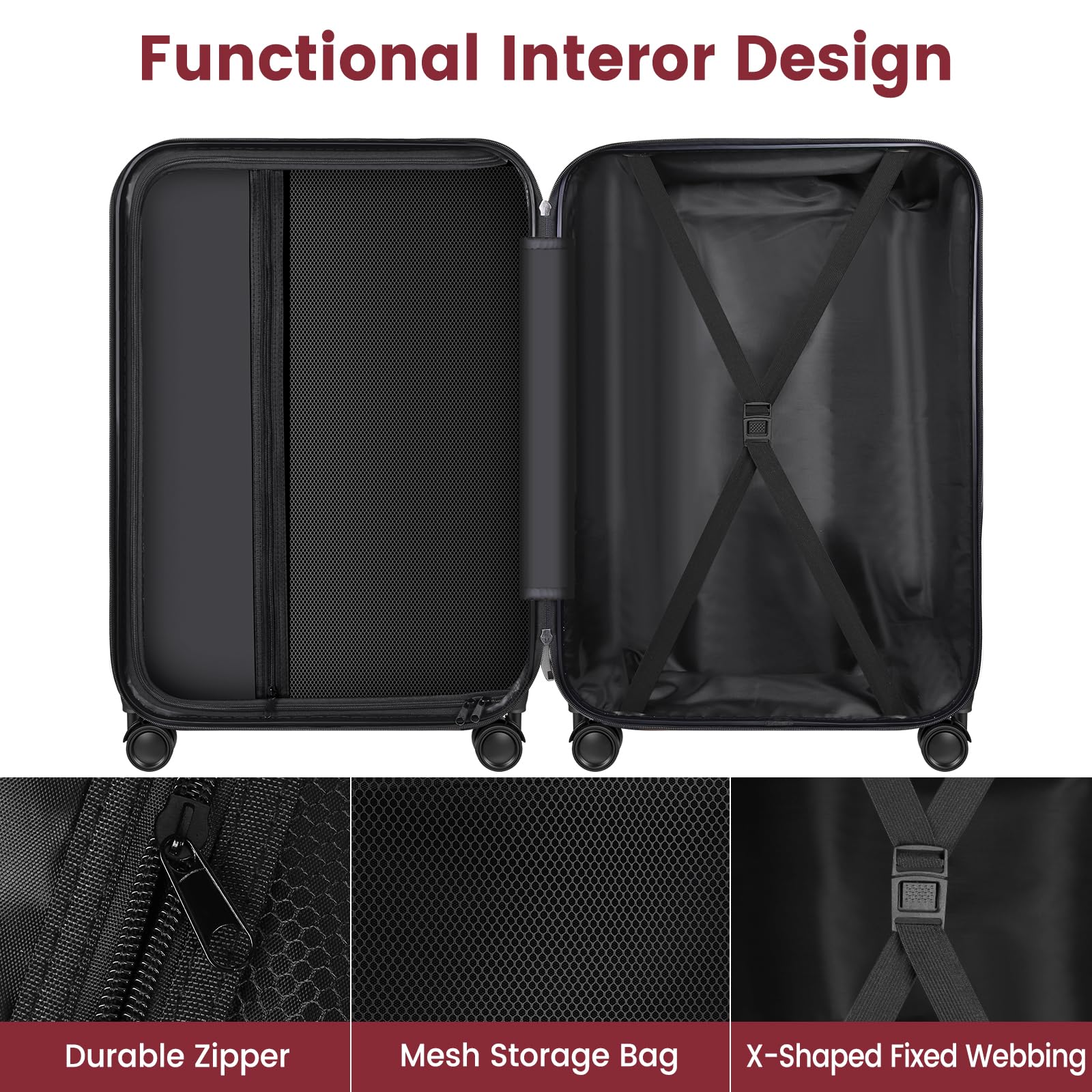 Premium 20/24/28 Inch Spinner Luggage Set - Durable PC+ABS Hardshell Suitcase with 360° Wheels for Travel, Business Trips & Family Vacations
