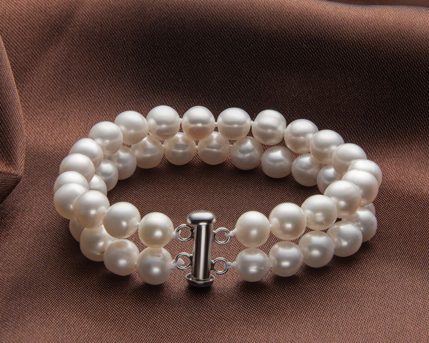 Freshwater Cultured Pearl Bracelet for Women - 8-9mm White Pearl Bangle, 7.5 Inch Adjustable Length - Elegant Anniversary, Birthday & Mother's Day Jewelry Gift - Perfect for Weddings, Parties & Special Occasions