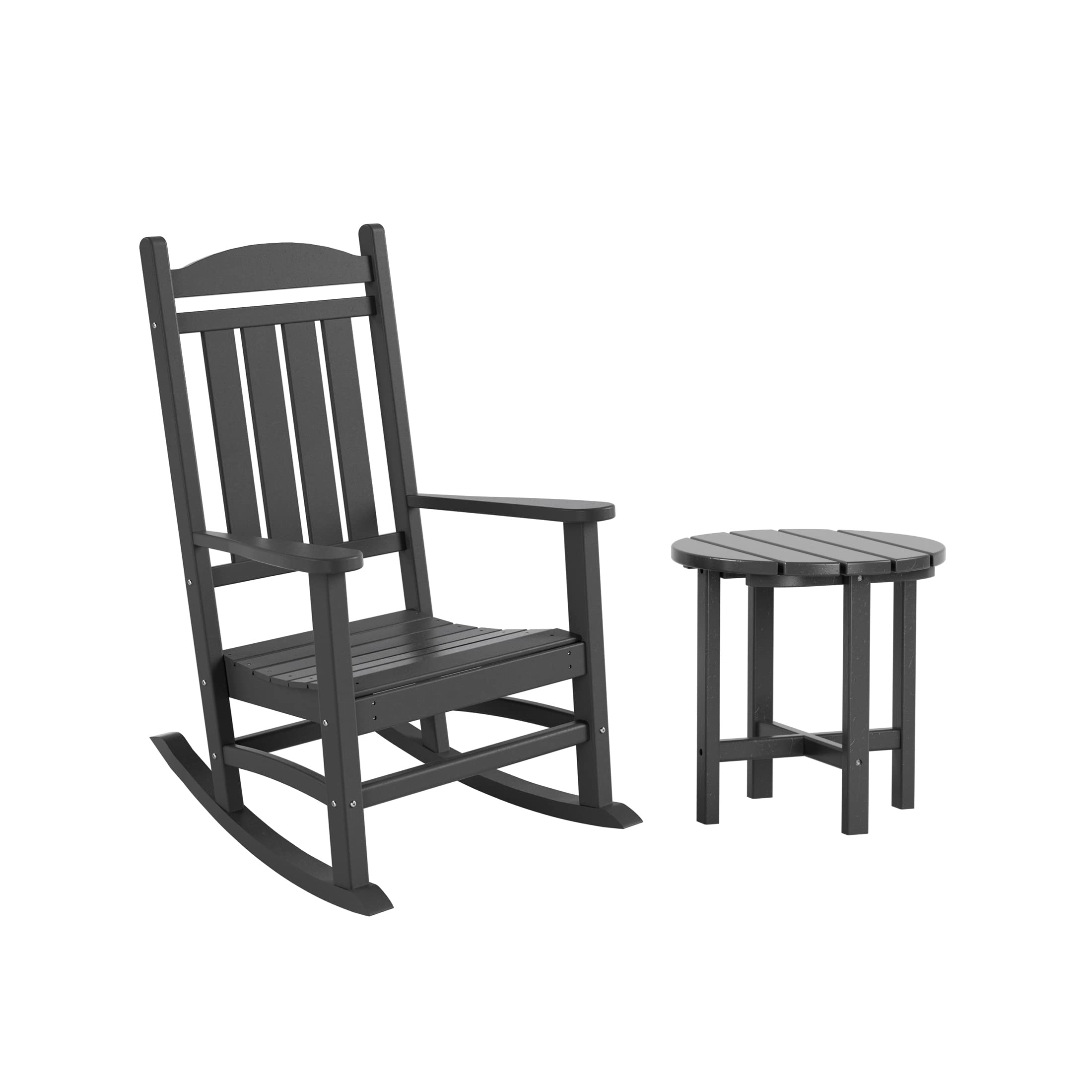 WO Home Furniture 2-Piece HDPE Outdoor Rocking Chair Set, Traditional Grey Patio Rocking Chairs for Garden, Porch, and Backyard Relaxation