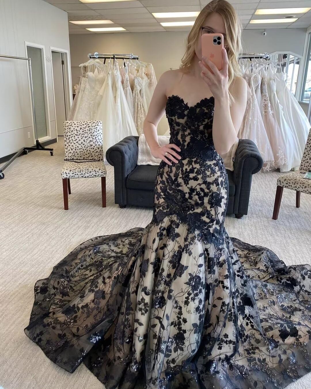 Gothic Mermaid Black Wedding Dress for Bride - Lace Appliques Beaded Tulle Sweetheart Bridal Gown | Gothic Wedding, Vampire Bride, Dark Romance Ceremony