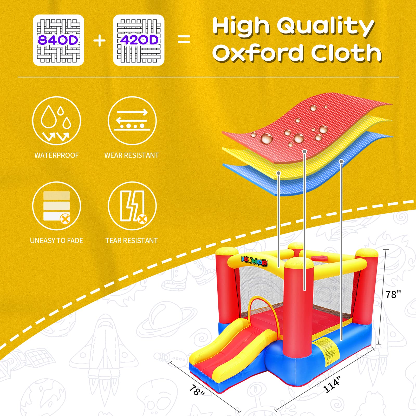 JOYMOR Inflatable Bounce House for Kids Ages 3-6 - Indoor Playhouse with Air Blower, Basketball Hoop & Slide - Perfect for Toddlers 1-3, Birthday Parties, Backyard Fun & Indoor Playtime