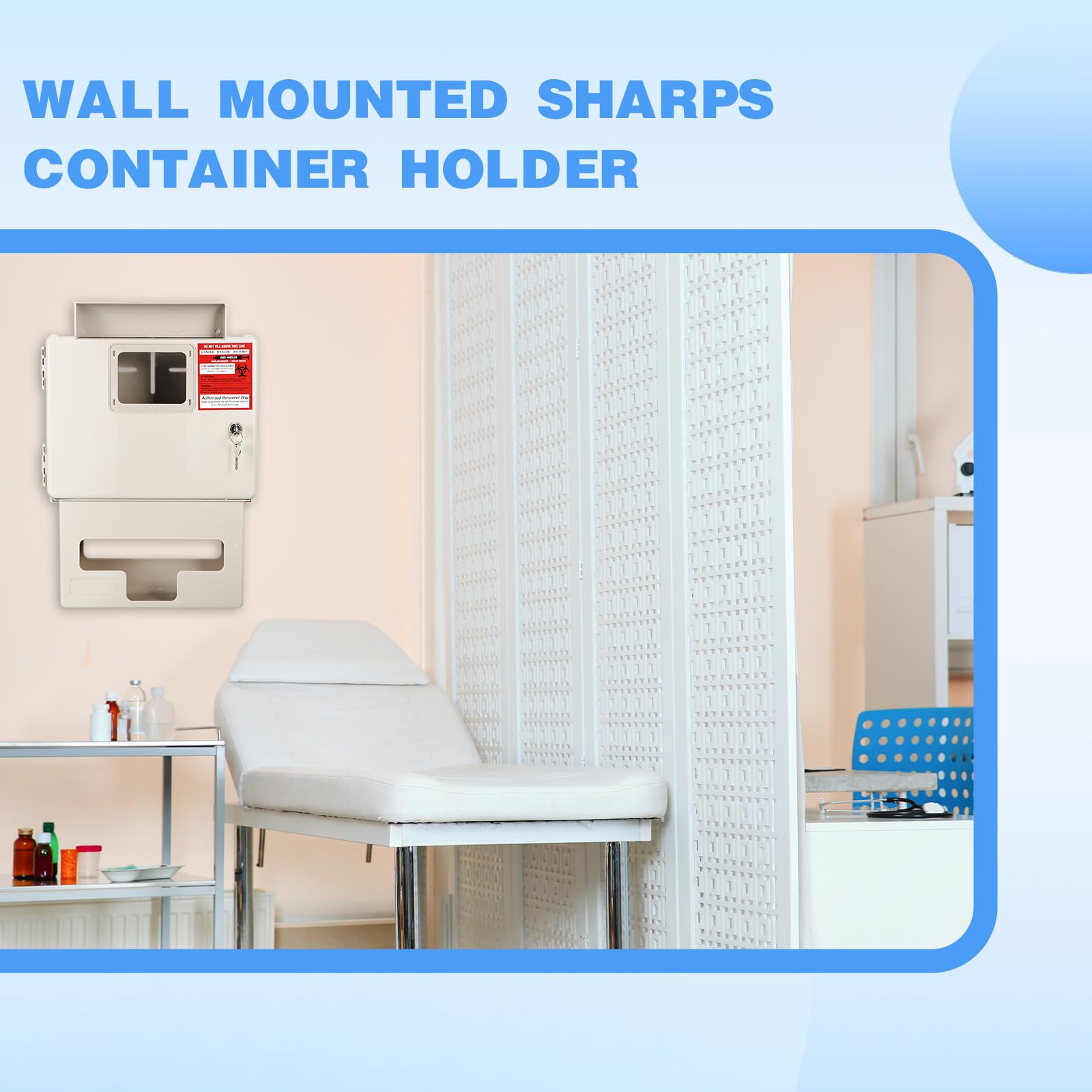 Wall Mount Locking Cabinet with Glove Box for 5 Qt Sharps Container - Secure Medical Waste Storage for Hospitals, Clinics & Home Use (Sharps Box Not Included)