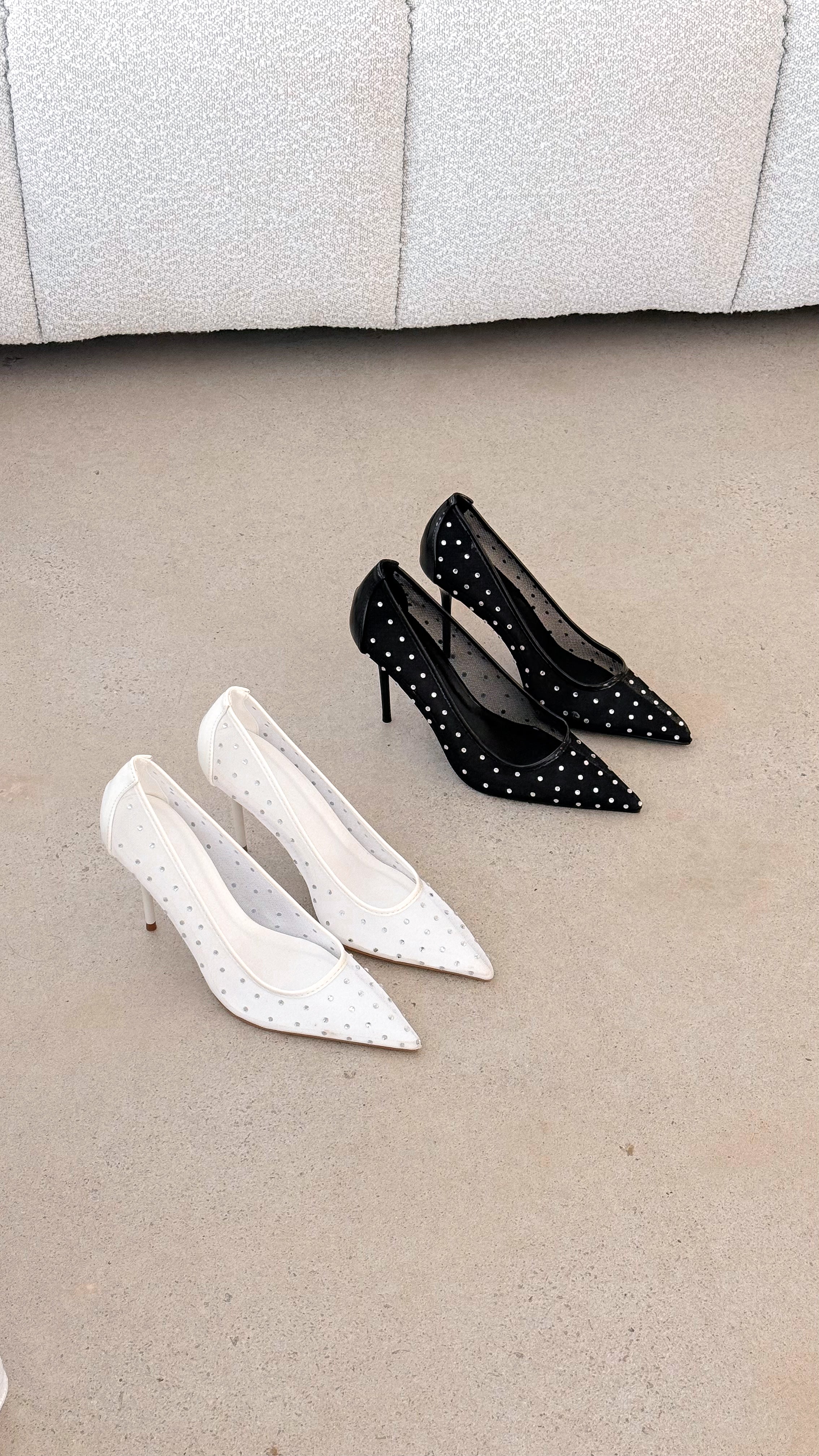 Lee Women's Black Mesh Diamante Heels - Elegant High Heel Shoes for Party, Wedding & Evening Events