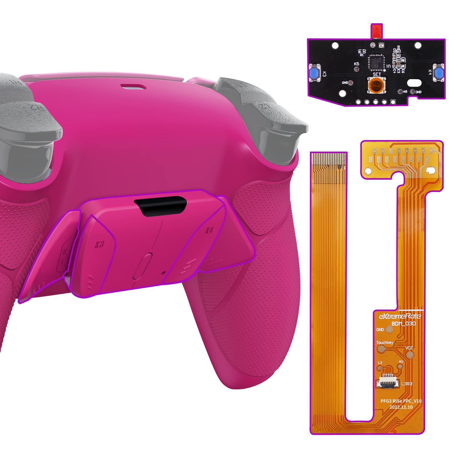 eXtremeRate RISE4 Programmable Remap Kit for PS5 Controller BDM-030/040/050 - 4 Extra Back Buttons, Rubber Grip Cover & Customizable Button Palette (Nova Pink) | Enhance Gaming Performance for FPS, RPG & Competitive Play