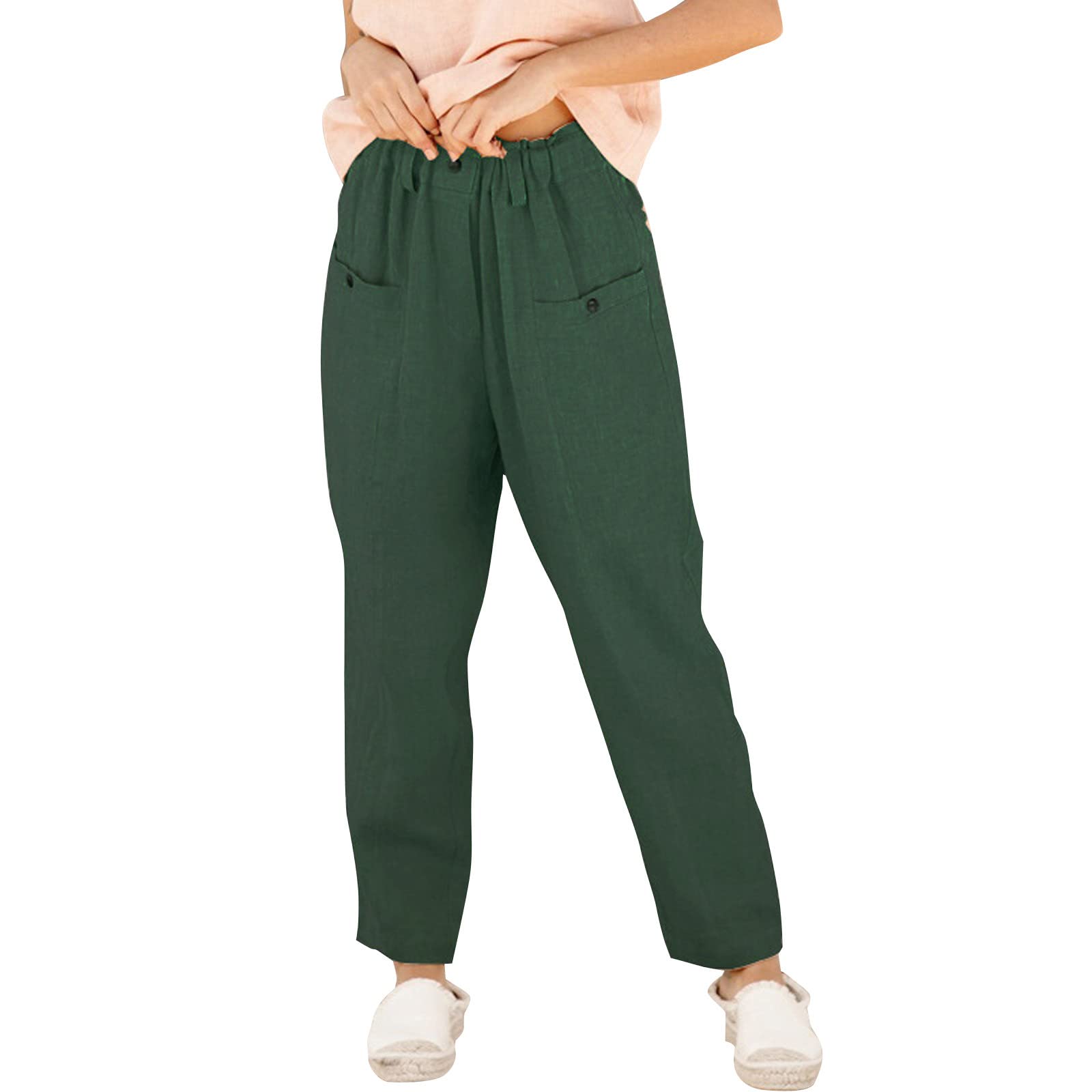 Kingspinner Women's Summer Capri Pants - Breathable Cotton Linen Lounge Pants for Casual Wear & Yoga | Comfortable Loose Fit Cropped Pants for Women | Perfect for Beach, Travel & Relaxation