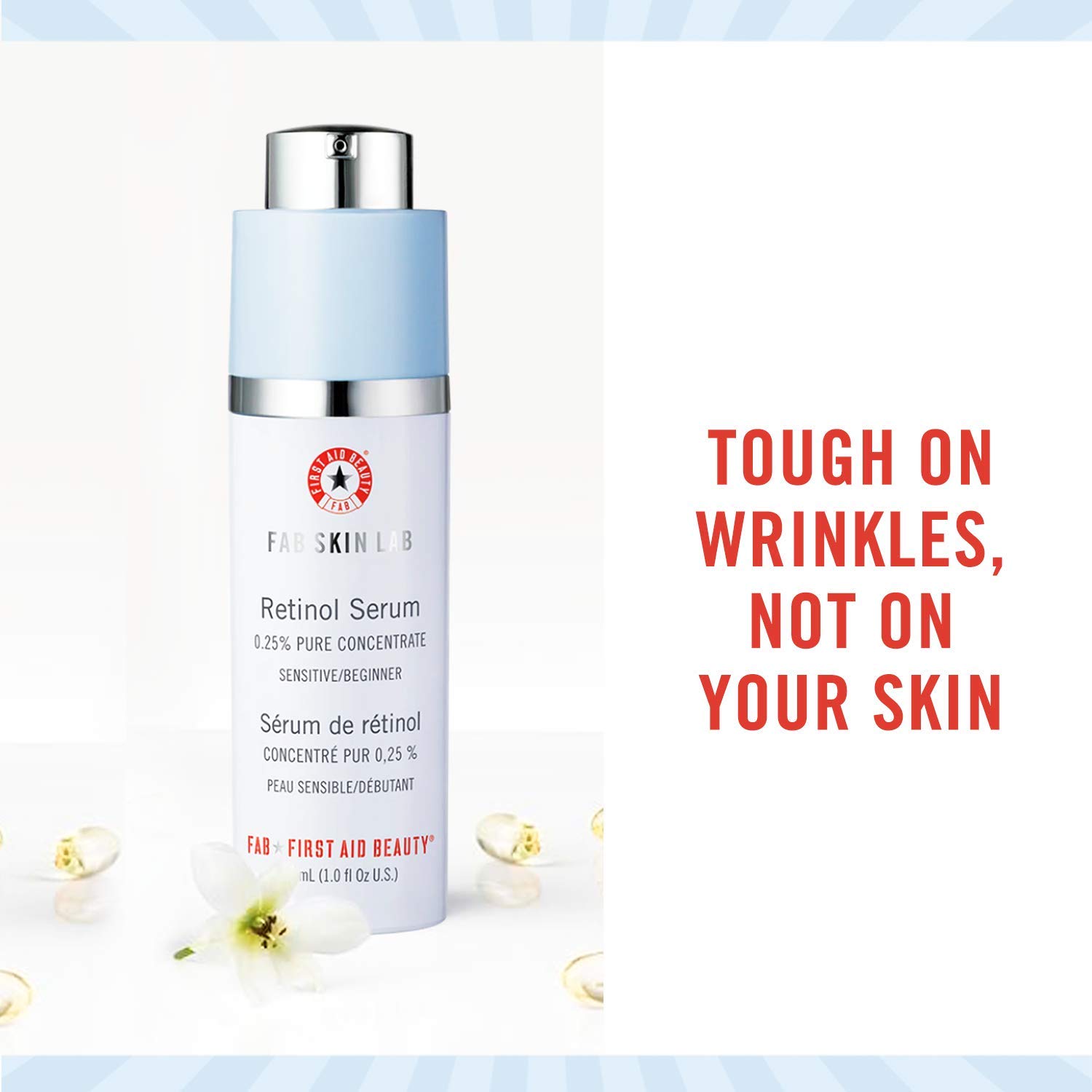 First Aid Beauty FAB Skin Lab Retinol Serum 0.25% Pure Concentrate - Anti-Aging Face Serum for Fine Lines & Wrinkles - 1 oz / 30ml - Perfect for Nighttime Skincare Routine