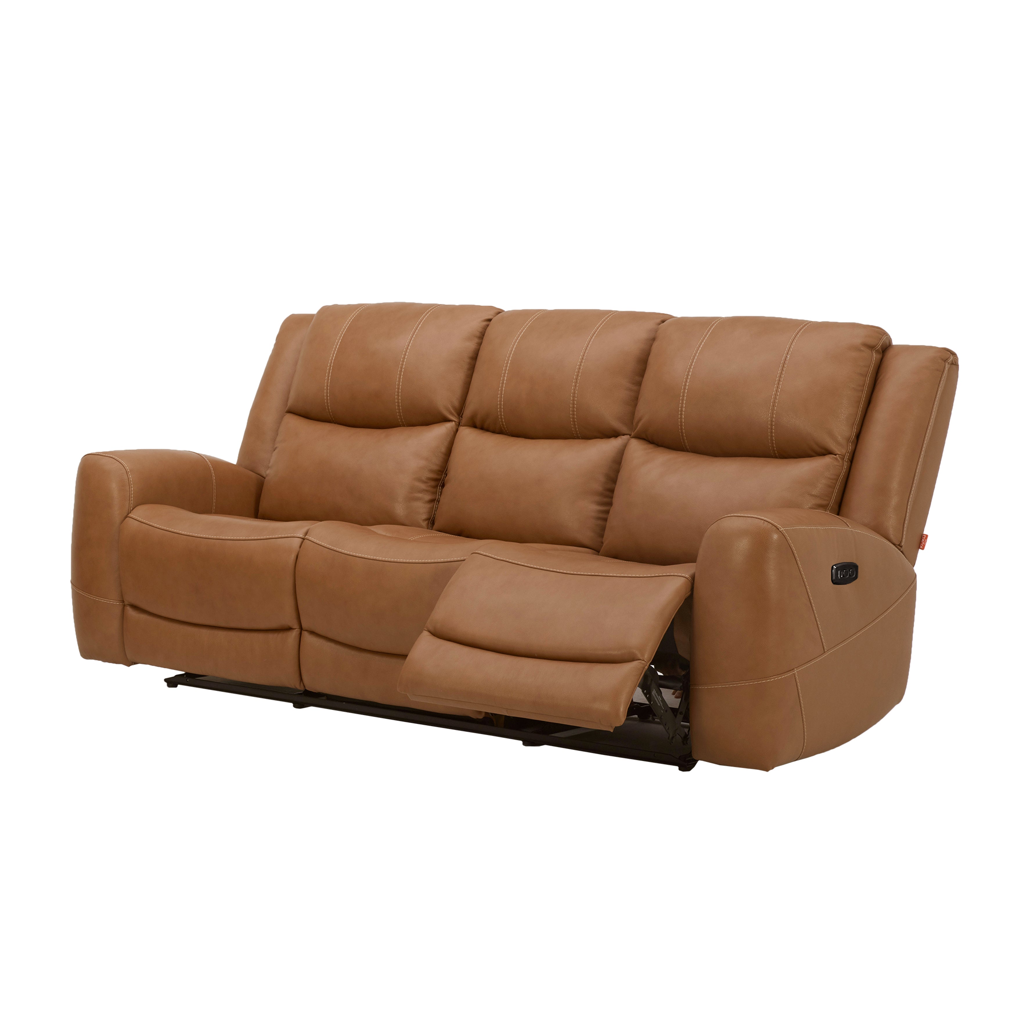 Roundhill Furniture Cozura Genuine Leather Power Dual Reclining Sofa - 3-Seater Living Room Couch with USB Charging for Home Theater & Family Relaxation