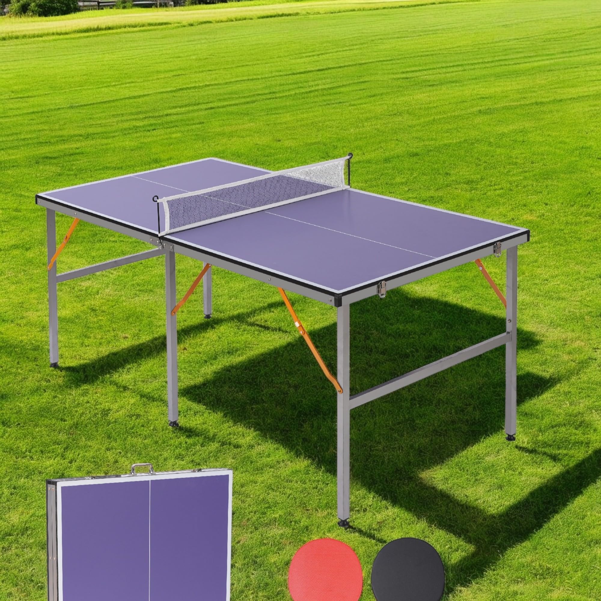 6ft Professional Foldable Outdoor Table Tennis Table - Portable Ping Pong Set with Net, 2 Paddles & 3 Balls for Indoor/Outdoor Games | Perfect for Backyard, Garage, or Recreation Room