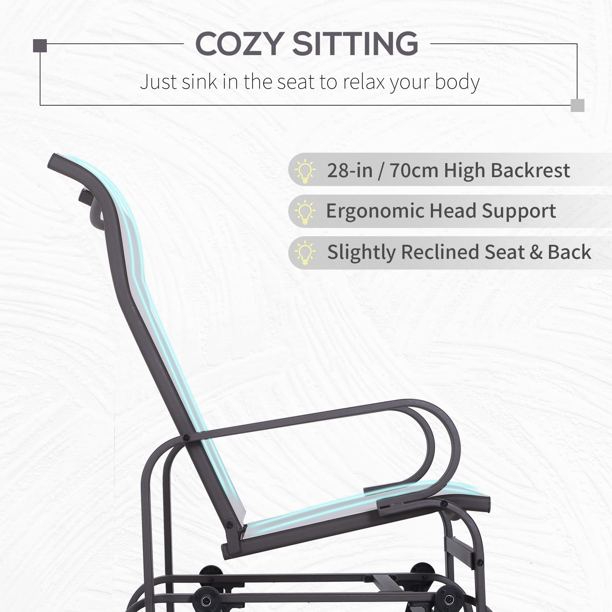 Outsunny Outdoor Glider Chair - Patio Rocking Chair with Smooth Swing Motion, Lightweight Durable Design for Backyard, Garden & Deck - Beige Comfort Seating for Relaxing & Lounging