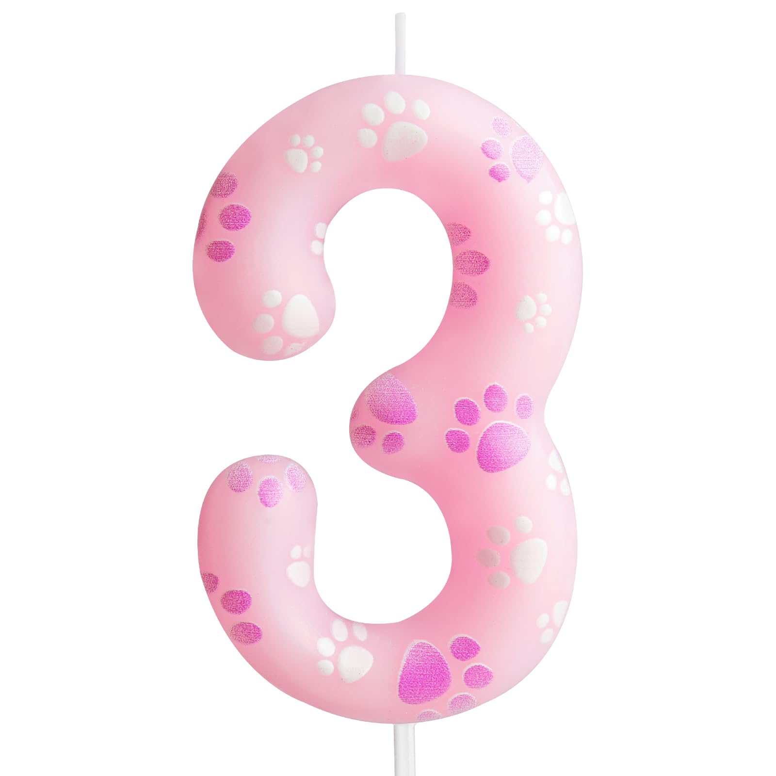 Pink Dog Paw Print 3rd Birthday Candles - Happy Birthday Cake Topper with Numerals for Boys & Girls - Dog Themed Party Decorations for Birthday Celebrations & Pet Lover Events