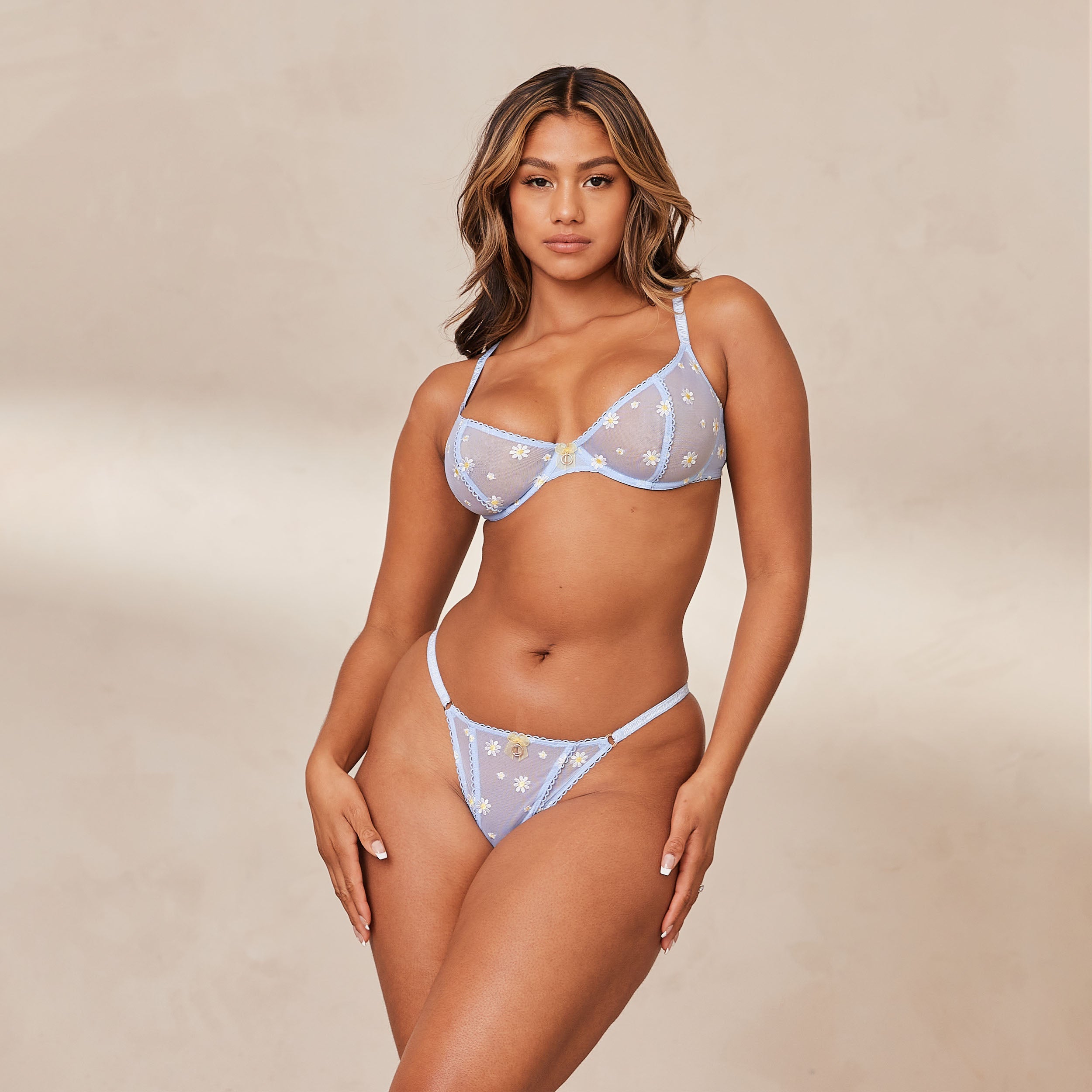 Sheer Floral Balcony Bra - Lace Underwire Push Up Bra in Blue | Perfect for Date Night, Valentine's Day & Special Occasions