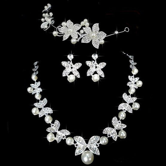 Butterfly Bridal Jewelry Set - Pearl Necklace, Earrings & Headpiece for Wedding, Bridal Shower & Special Occasions