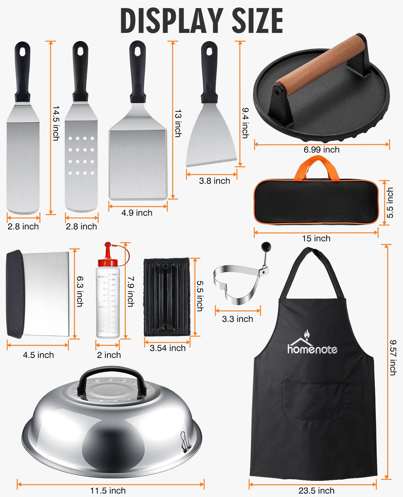 HOMENOTE Griddle Accessories Kit for Blackstone - Professional Round Melting Dome, Cast Iron Smash Burger Press, Burger Spatula & Griddle Scraper - Perfect for Outdoor Grilling, BBQ Parties & Backyard Cooking