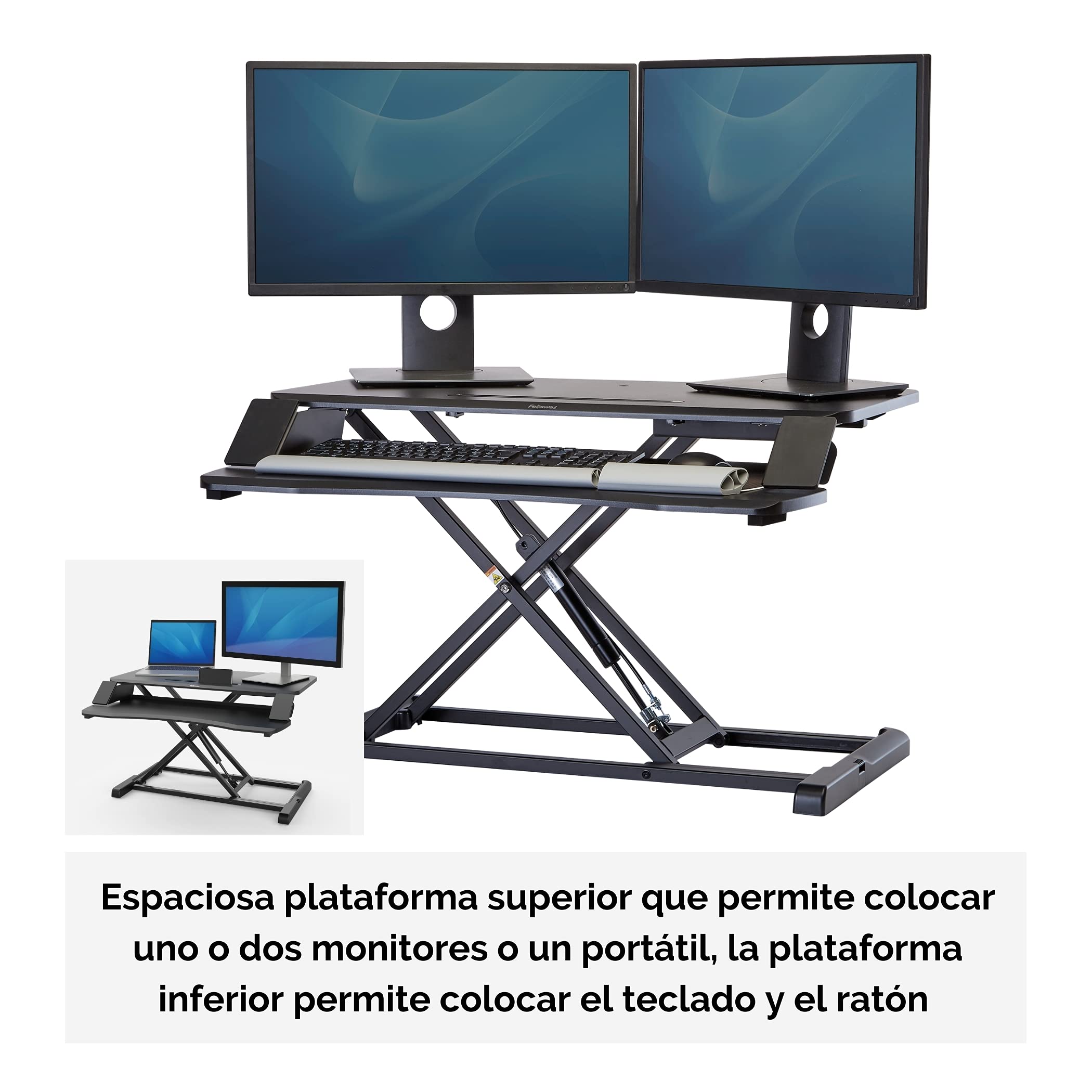 Fellowes Corsivo Height Adjustable Standing Desk Converter - Gas Spring Sit Stand Workstation Riser for Home & Office (8091001) - Perfect for Ergonomic Workspace Setup & Computer Use