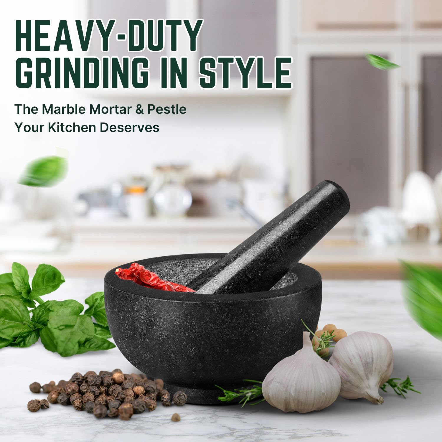 Premium Granite Mortar and Pestle Set - 4.72 Inch Solid Marble Spice Grinder for Herbs, Garlic, Guacamole & Cooking - Perfect for Kitchen, Medicine Preparation & Crushing Spices
